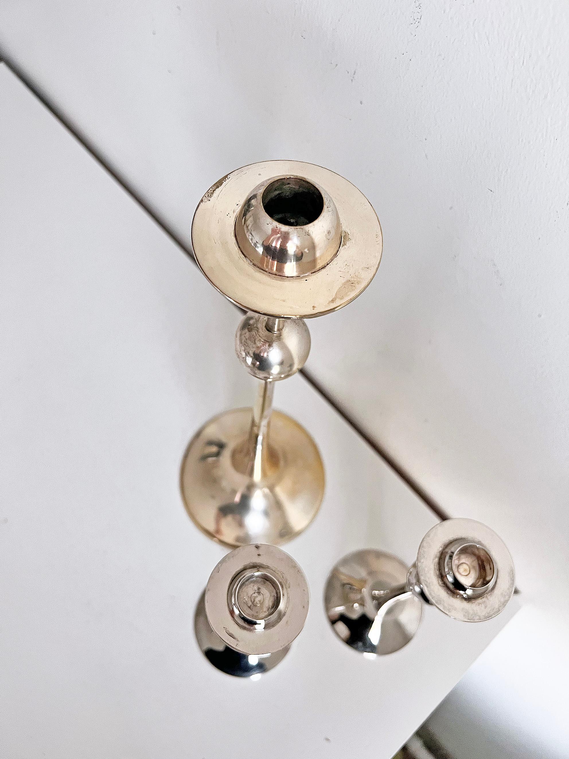 Plaqué argent Ensemble de 3 chandeliers modernes suédois de Kjell Engman pour Gense en vente