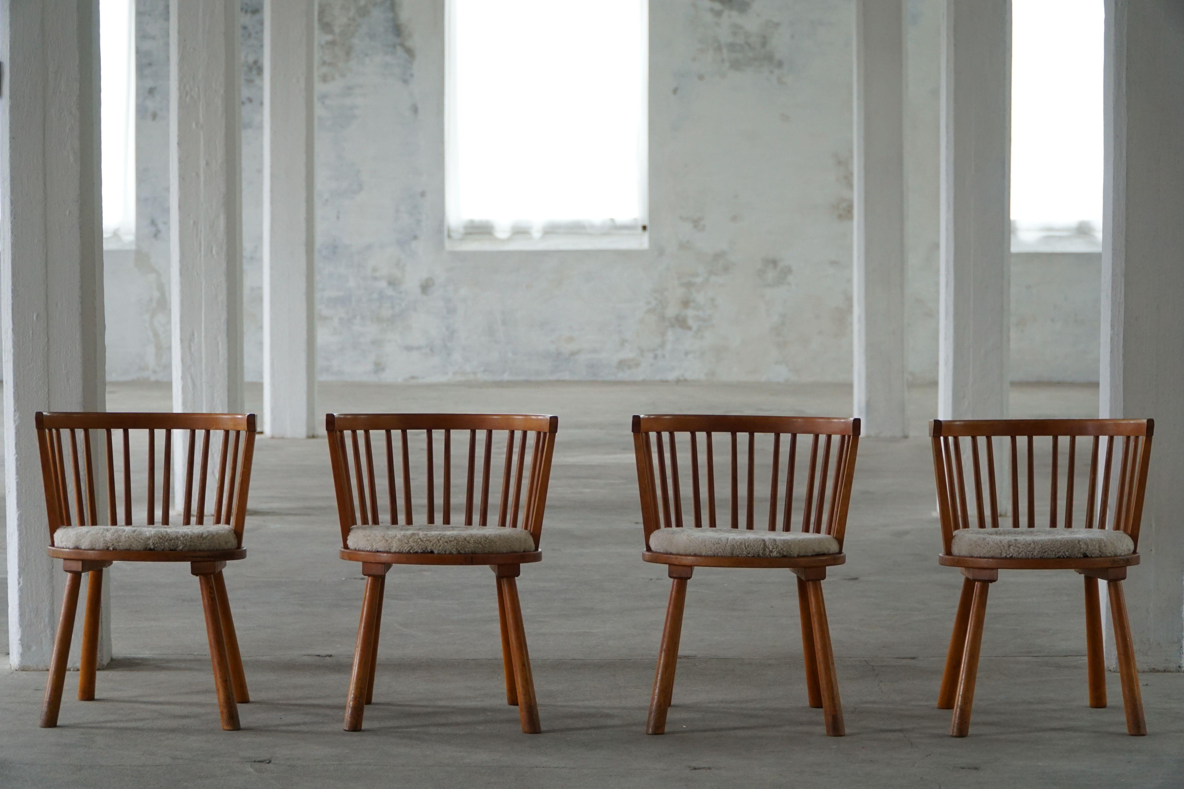 Ensemble de 4 fauteuils modernes suédois dans le style d'Axel Einar Hjorth, années 1930 Bon état - En vente à Odense, DK