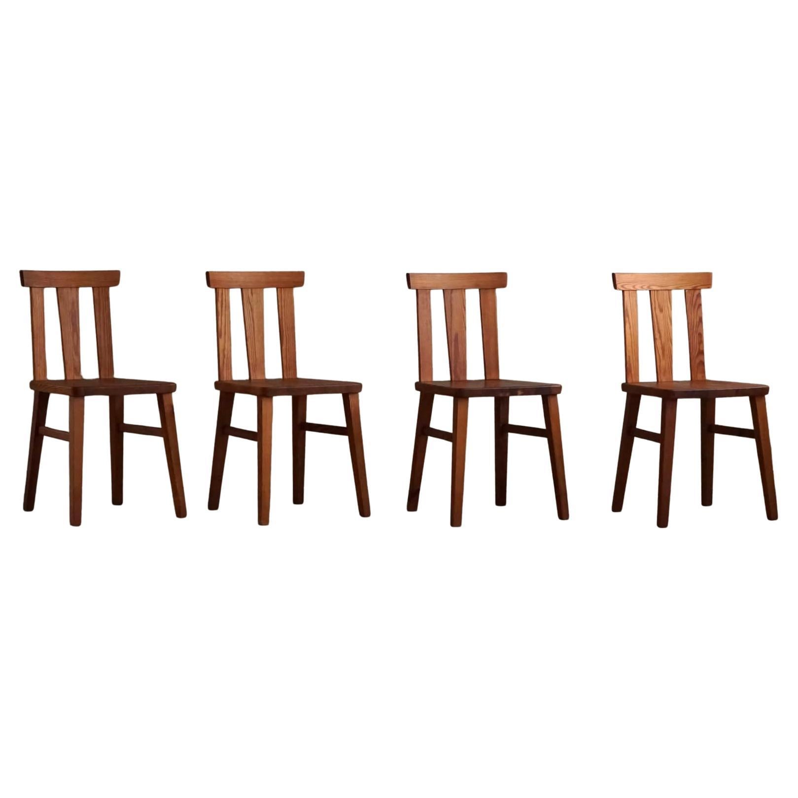 Swedish Modern, Set of 4 Chairs in Solid Pine, Axel Einar Hjorth Style, 1950s