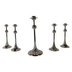 Swedish Modern Set of 5 Candlesticks by Kjell Engman for Gense