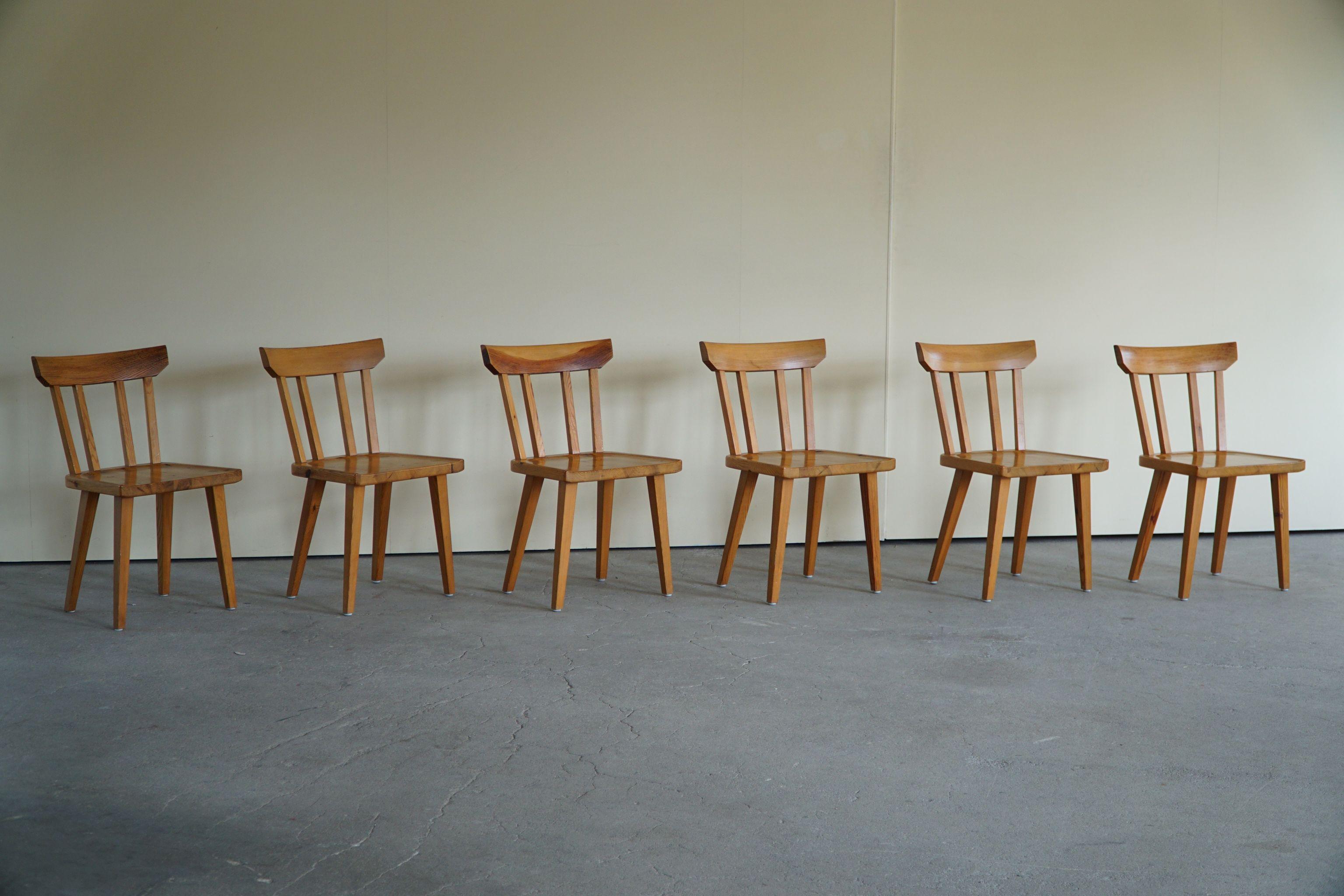 Pine Swedish Modern, Set of 6 Dining Chairs by Carl Malmsten, Mid Century, 1960s