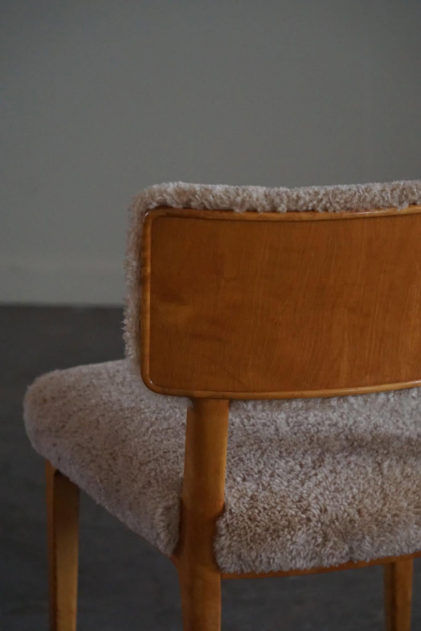 Swedish Modern, Set of 6 Dining Chairs, Lambswool & Birch, Axel Larsson, 1950s 4