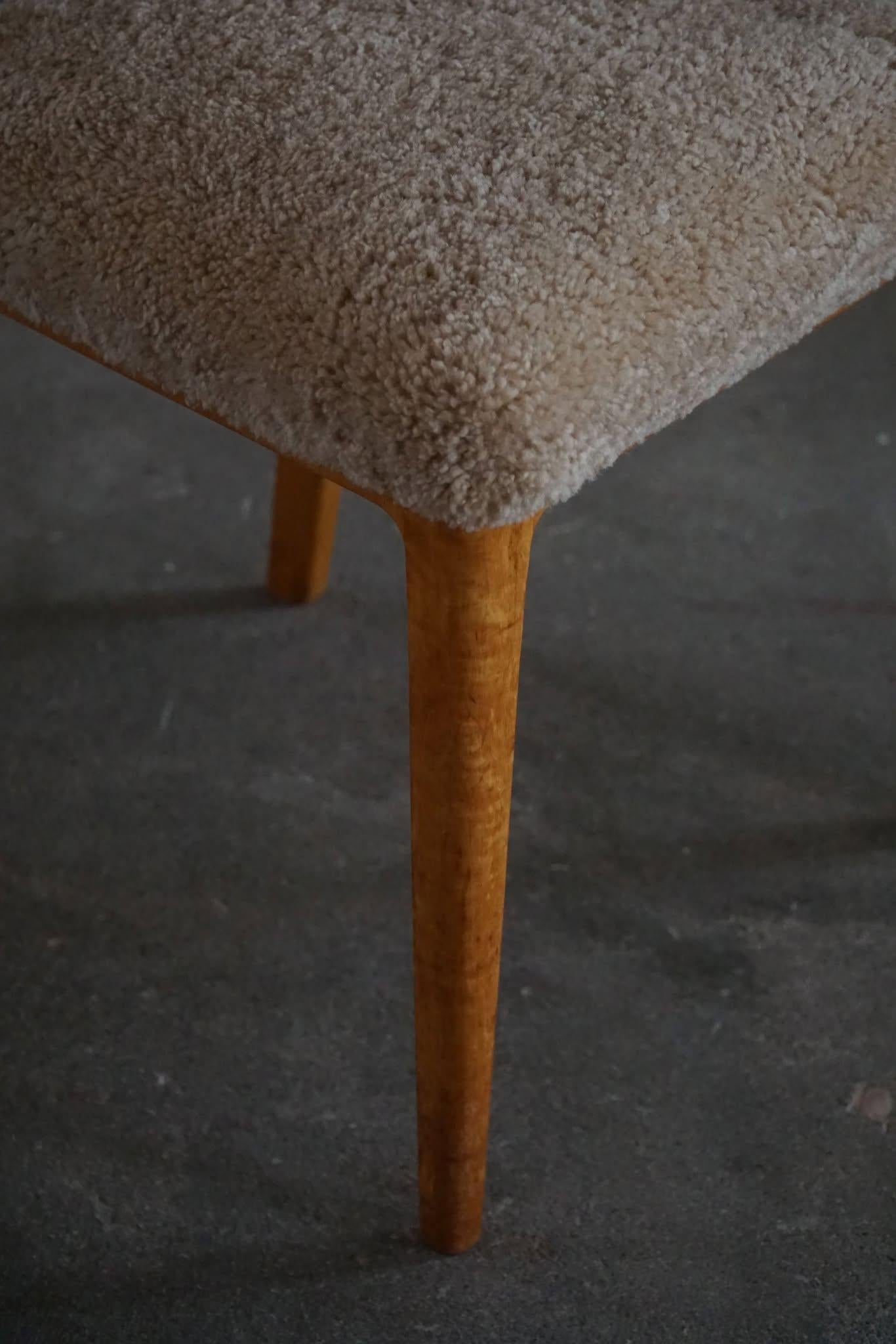 Swedish Modern, Set of 6 Dining Chairs, Lambswool & Birch, Axel Larsson, 1950s 5