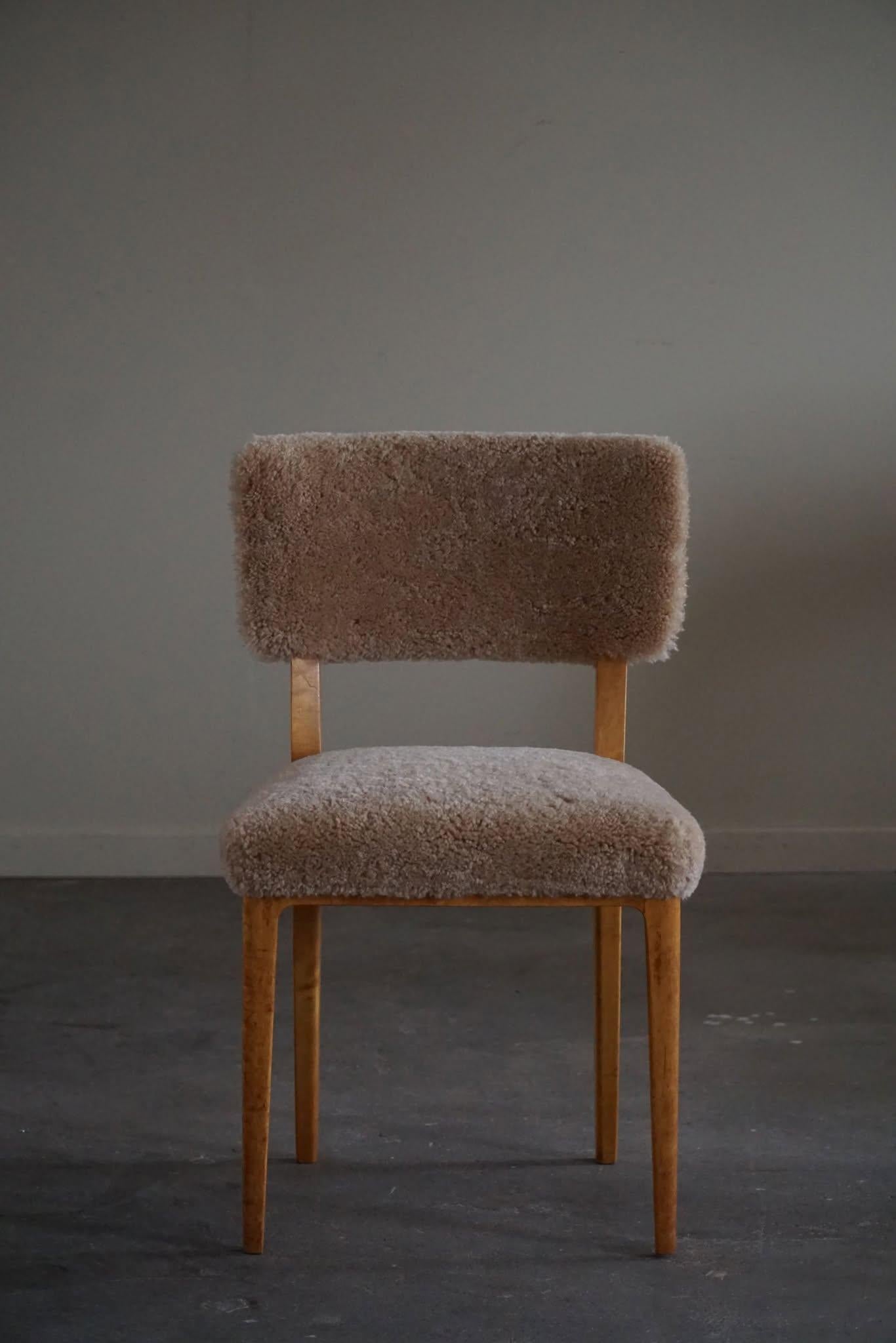 Swedish Modern, Set of 6 Dining Chairs, Lambswool & Birch, Axel Larsson, 1950s 8