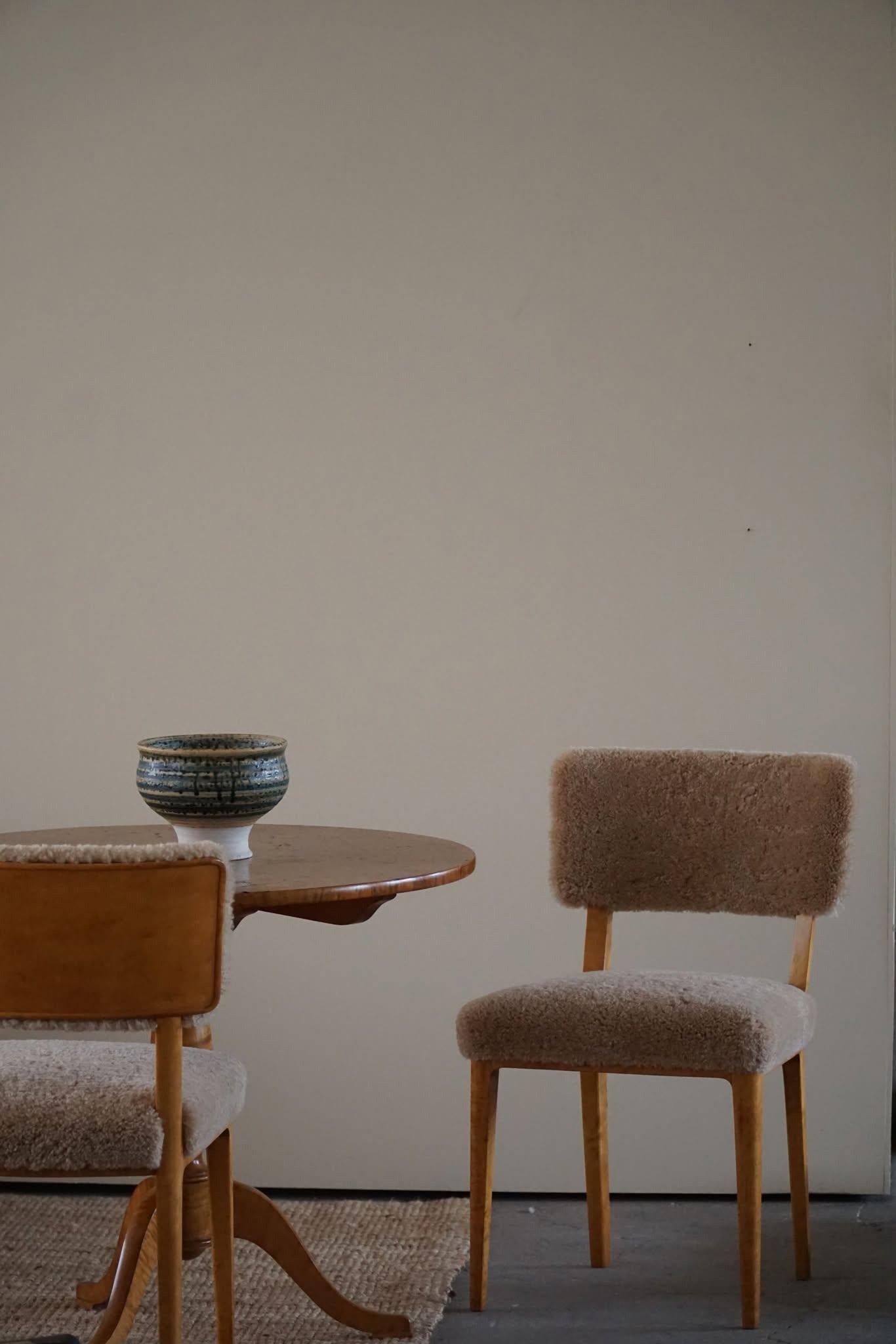 Swedish Modern, Set of 6 Dining Chairs, Lambswool & Birch, Axel Larsson, 1950s 2