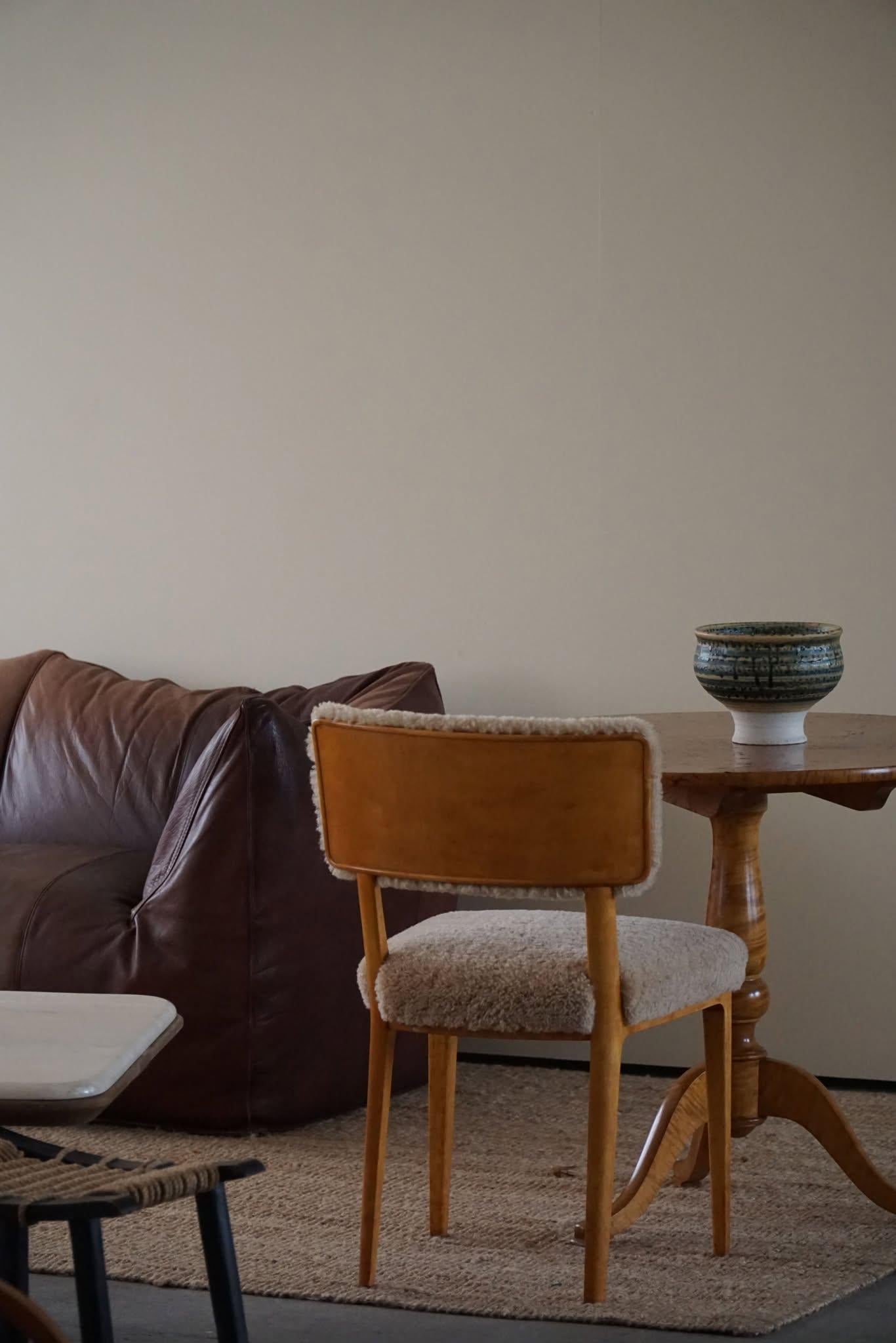 Swedish Modern, Set of 6 Dining Chairs, Lambswool & Birch, Axel Larsson, 1950s 3