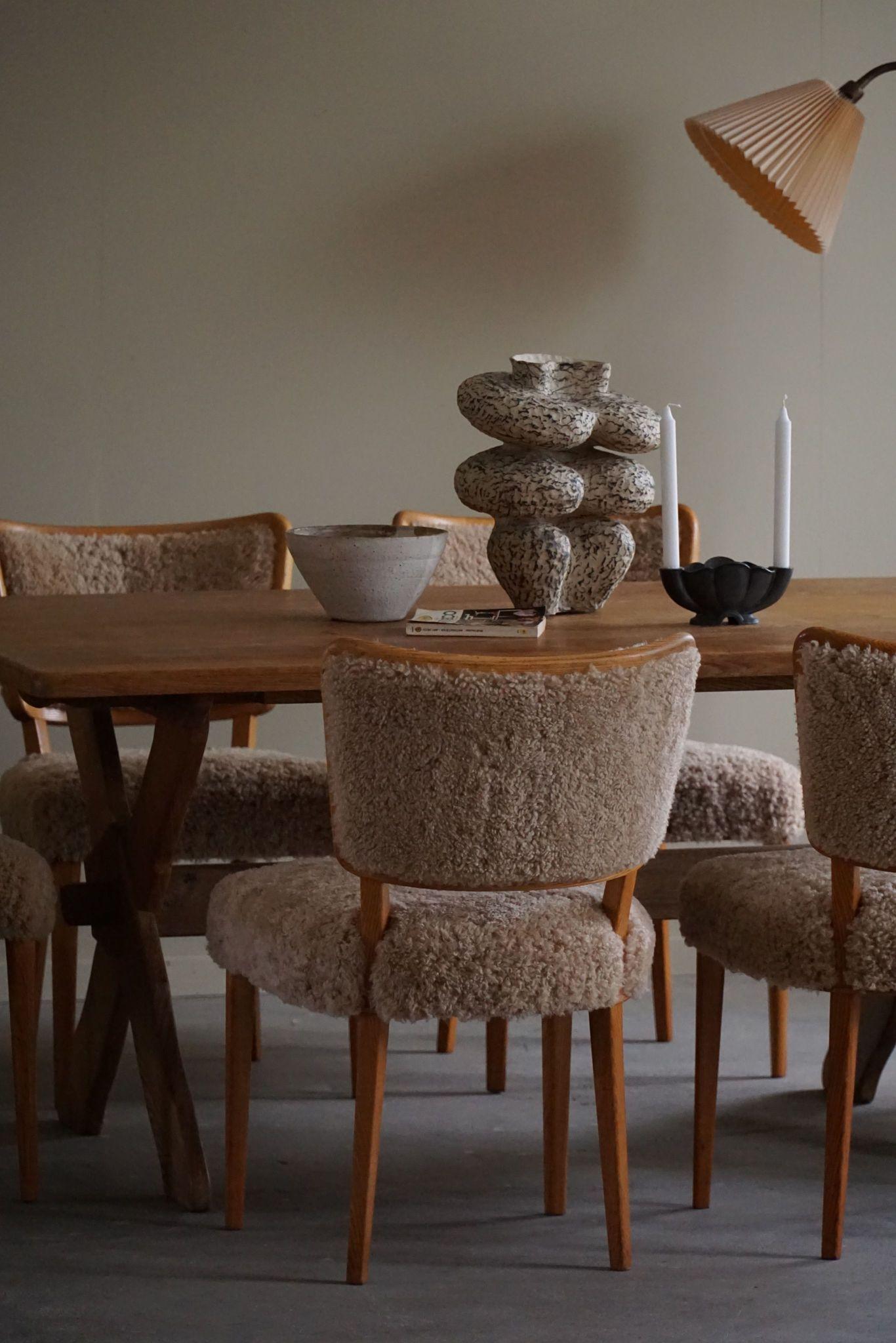 The Modernity, ensemble de 8 chaises de salle à manger, laine d'agneau et orme, AB Malmö Kåpe, années 1950 en vente 3