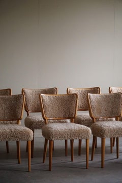 Swedish Modern, Set of 8 Dining Chairs, Lambswool & Elm, AB Malmö Kåpe, 1950s