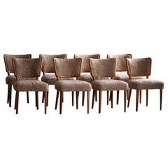 Swedish Modern, Set of 8 Dining Chairs, Lambswool & Elm, AB Malmö Kåpe, 1950s