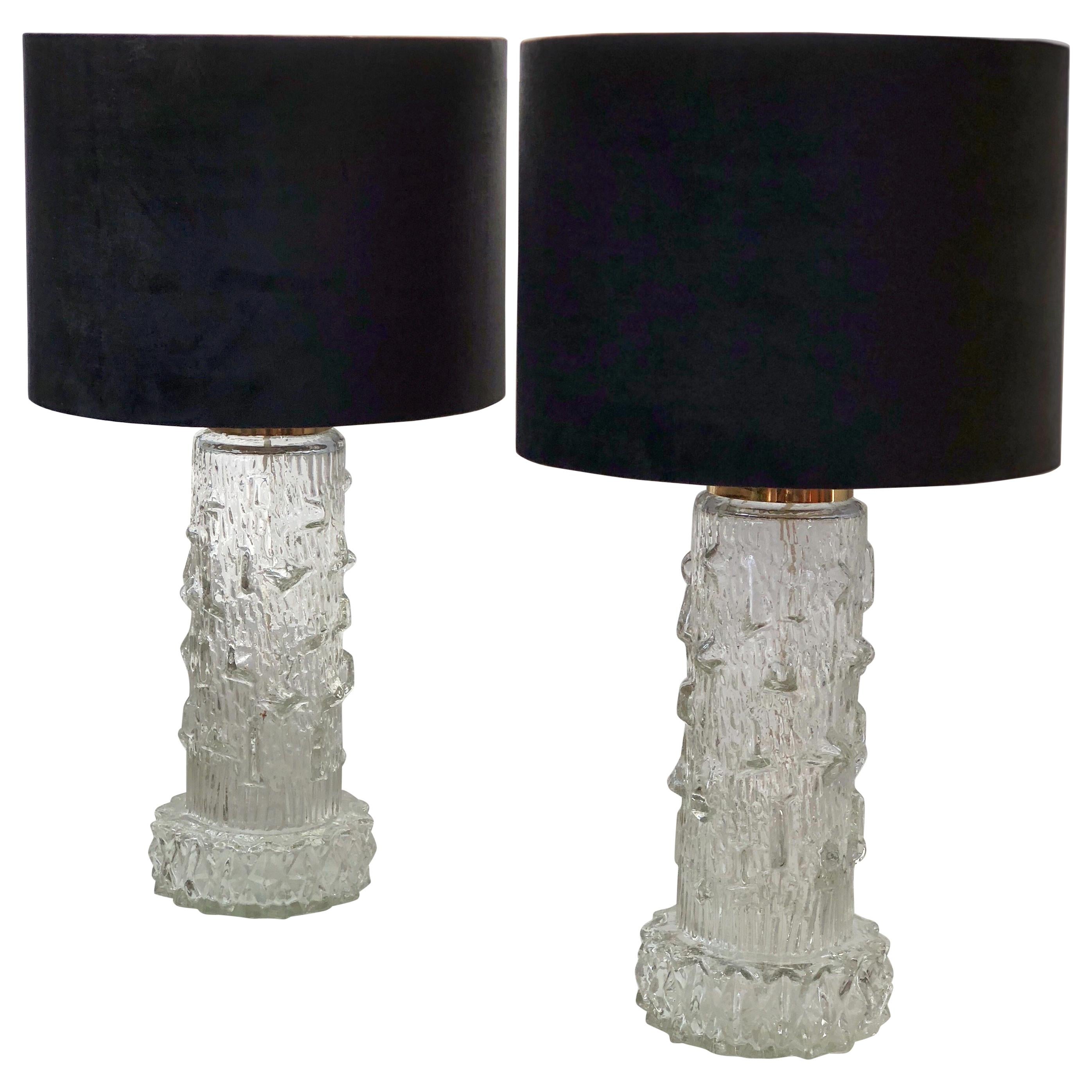 Swedish Modern Pair of Clear Glass Table Lamps by Stilarmatur