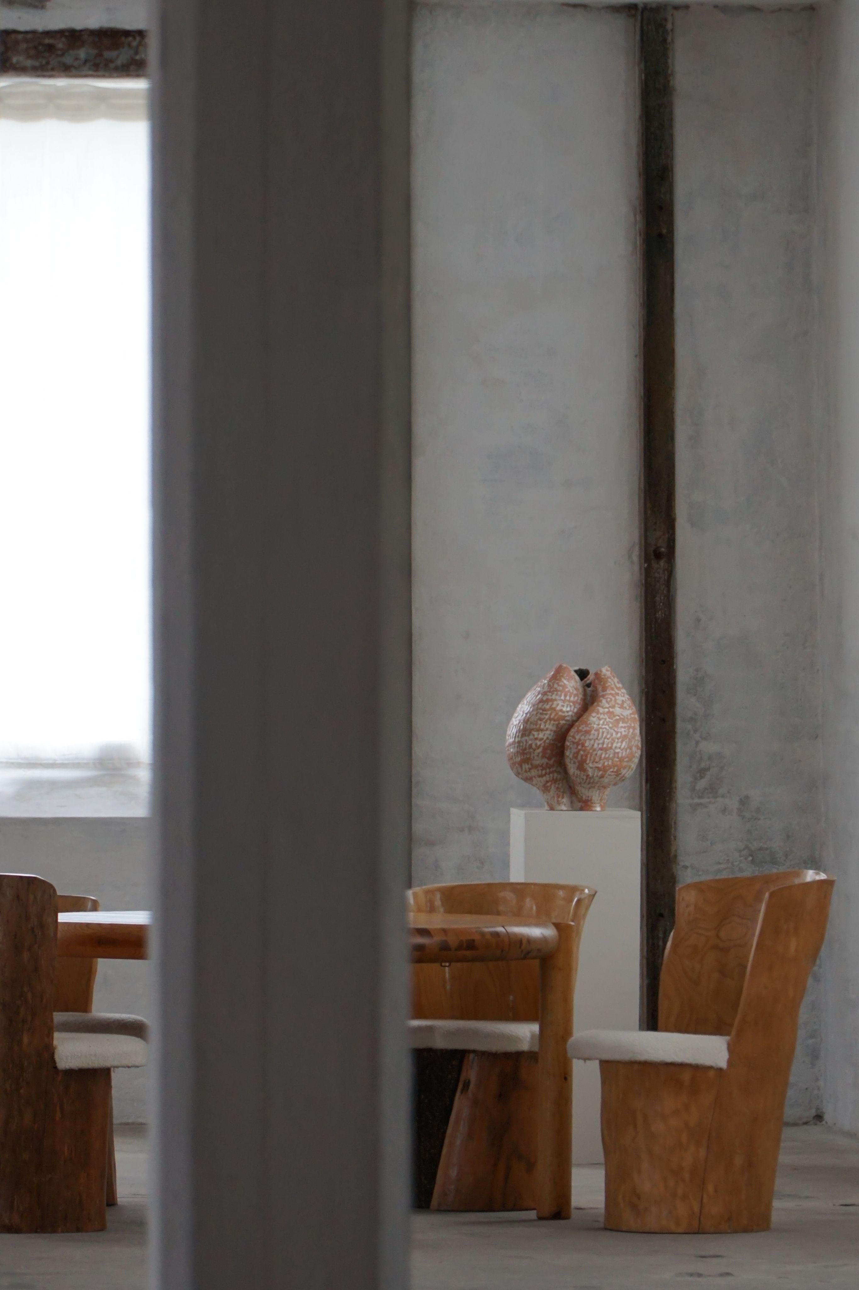 Schwedische Moderne, Satz von vier Stumpfstühlen, Massivholz mit Bouclé-Sitzen, 1960er Jahre im Angebot 9