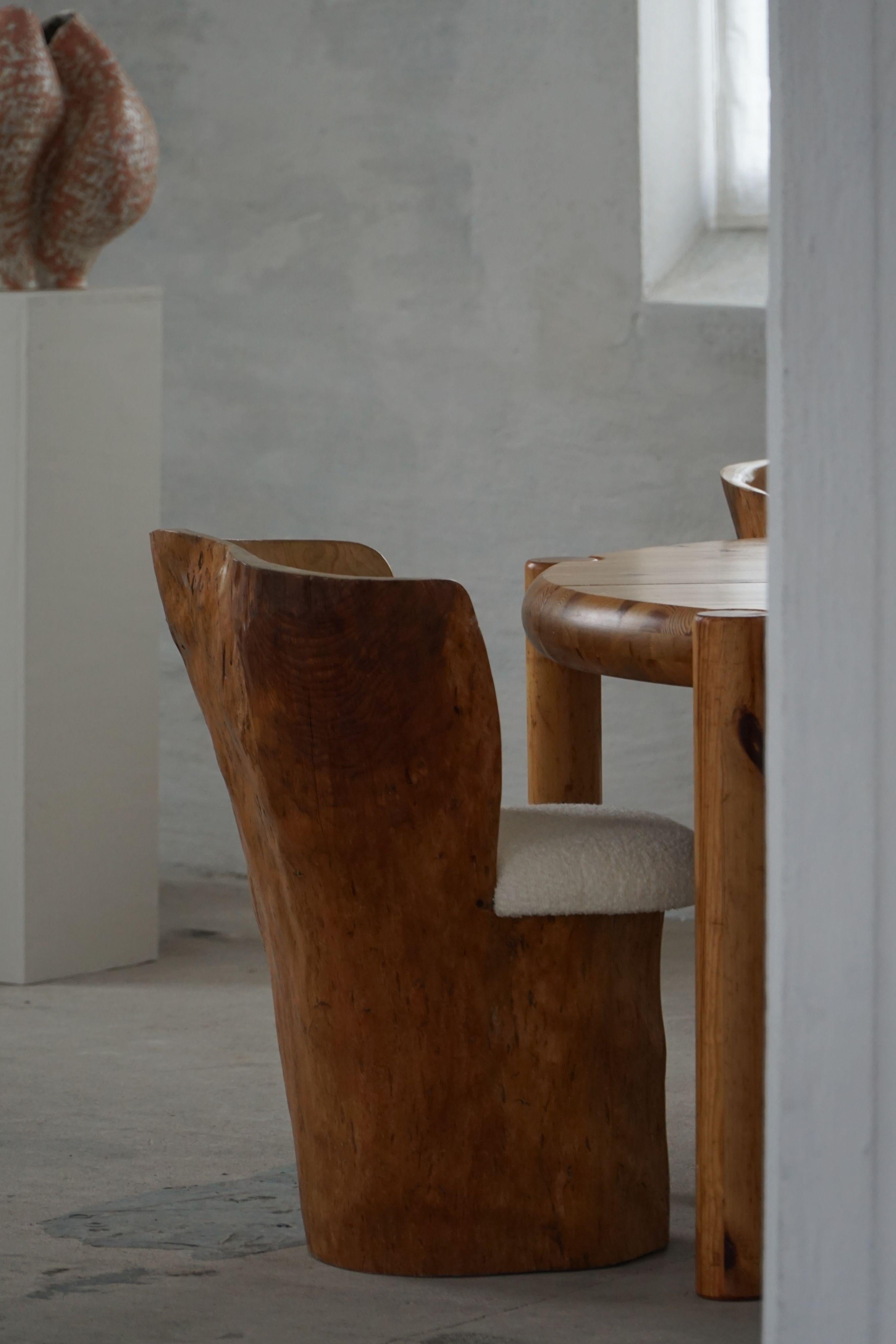 Schwedische Moderne, Satz von vier Stumpfstühlen, Massivholz mit Bouclé-Sitzen, 1960er Jahre im Angebot 10