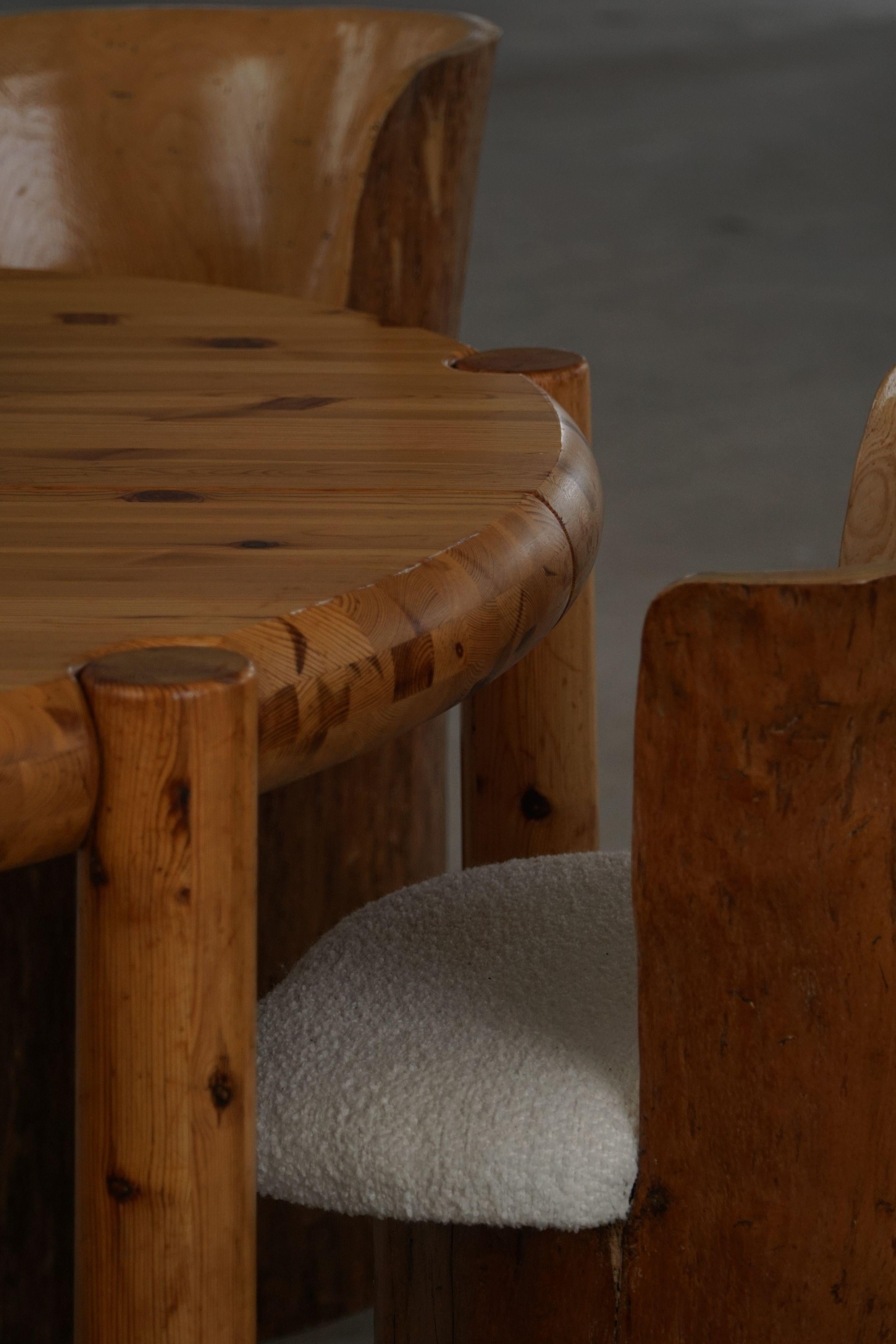 Schwedische Moderne, Satz von vier Stumpfstühlen, Massivholz mit Bouclé-Sitzen, 1960er Jahre im Angebot 12