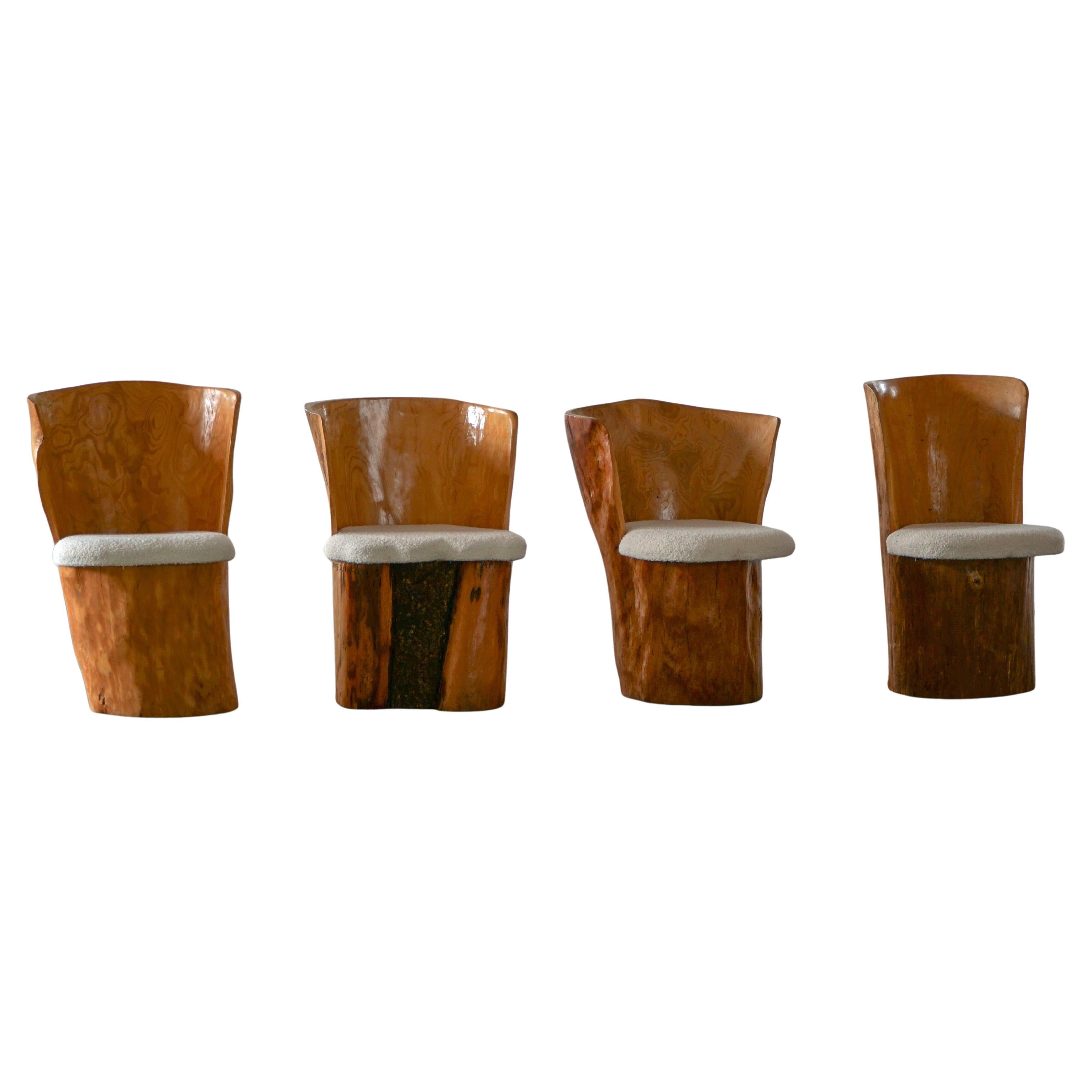 Schwedische Moderne, Satz von vier Stumpfstühlen, Massivholz mit Bouclé-Sitzen, 1960er Jahre im Angebot