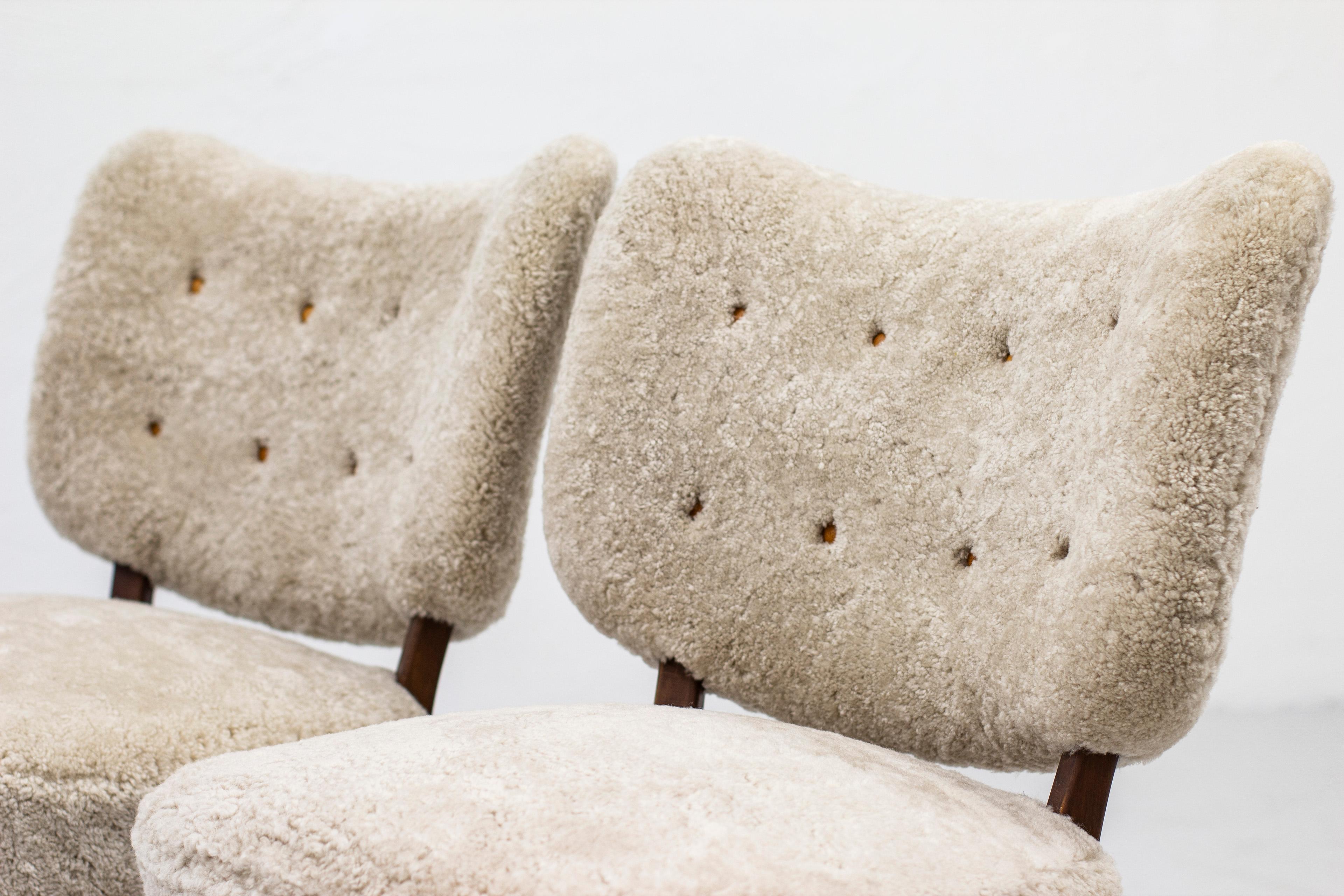 Mid-20th Century Swedish Modern Sheepskin Lounge Chairs in the Style of Otto Schulz