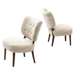 Swedish Modern Sheepskin Lounge Chairs in the Style of Otto Schulz