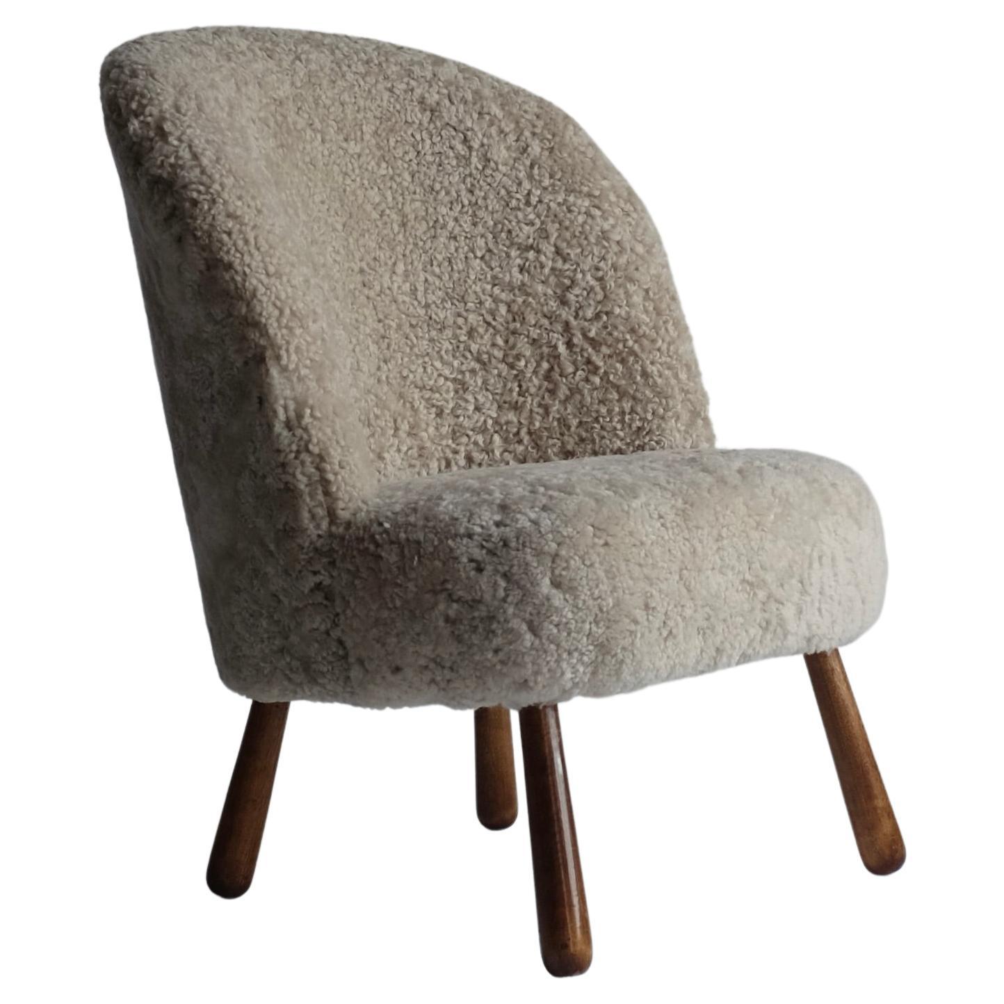 Swedish Modern Sheepskin Side Chair