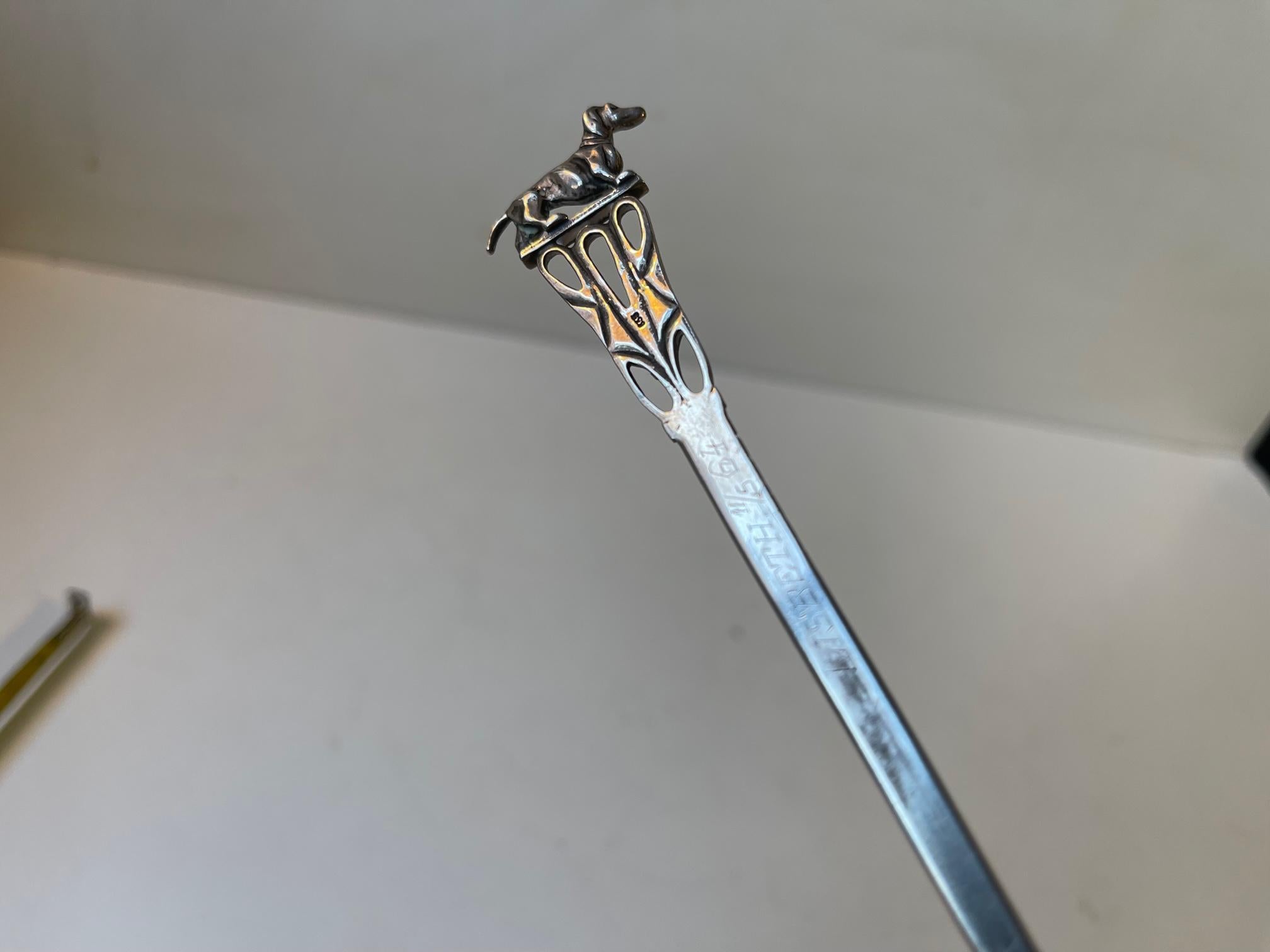 Swedish Modern Silver Letter Opener with Dachshund In Good Condition In Esbjerg, DK