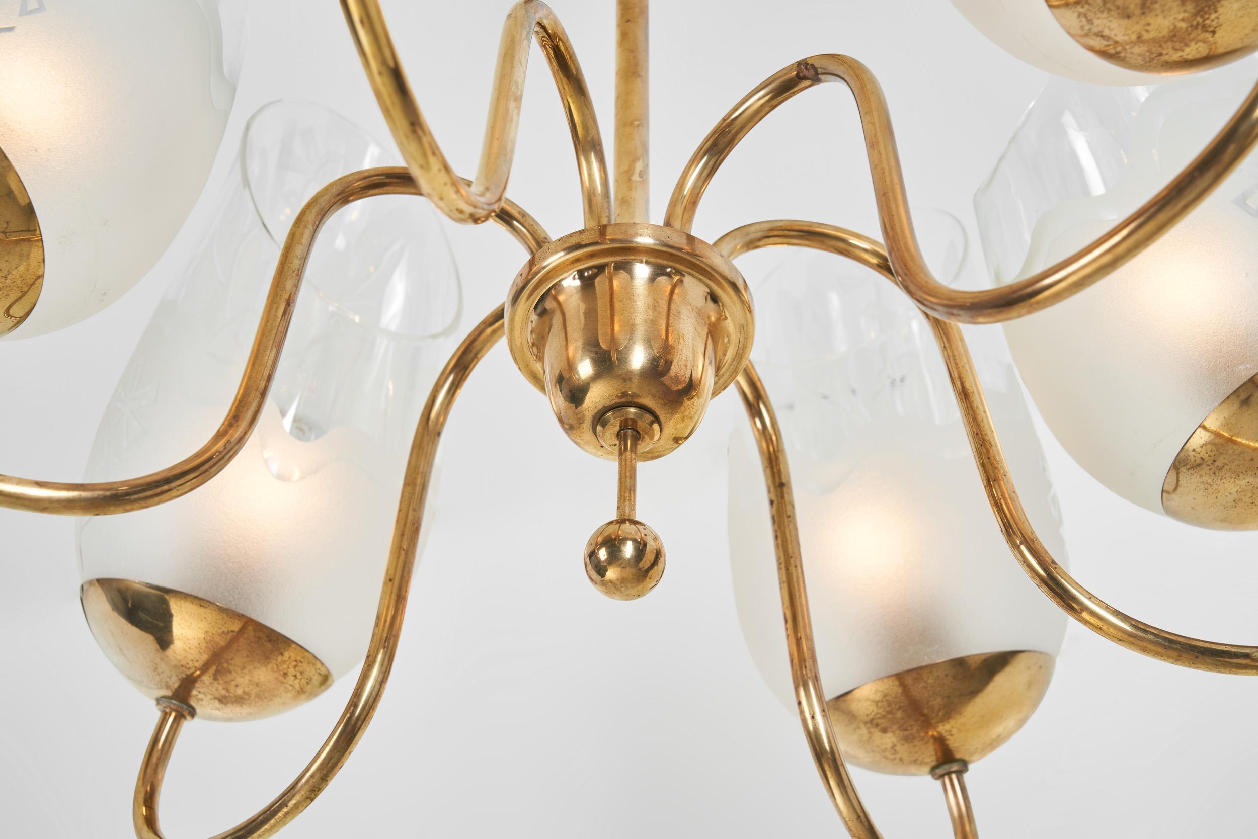 Lampadario moderno svedese a sei bracci di Glössner, Svezia, 1940 ca. in vendita 10