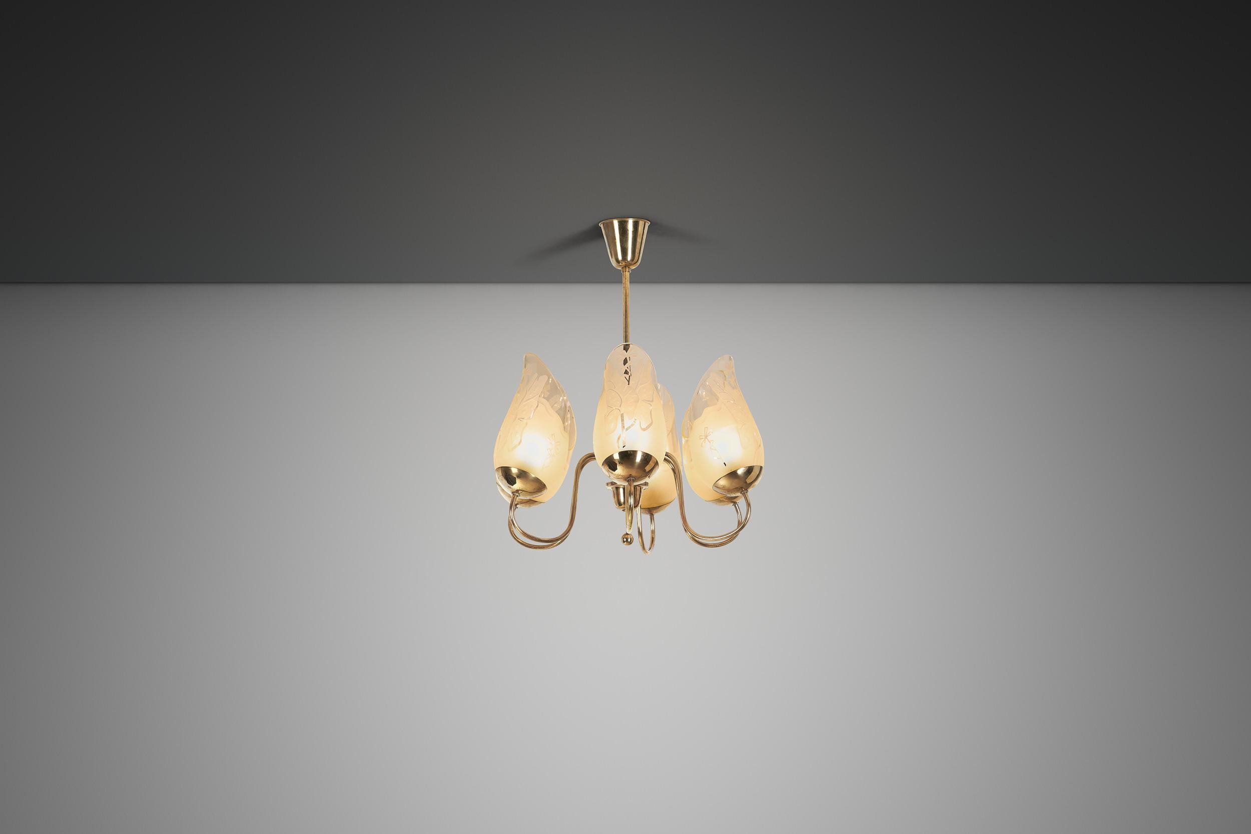 Svedese Lampadario moderno svedese a sei bracci di Glössner, Svezia, 1940 ca. in vendita