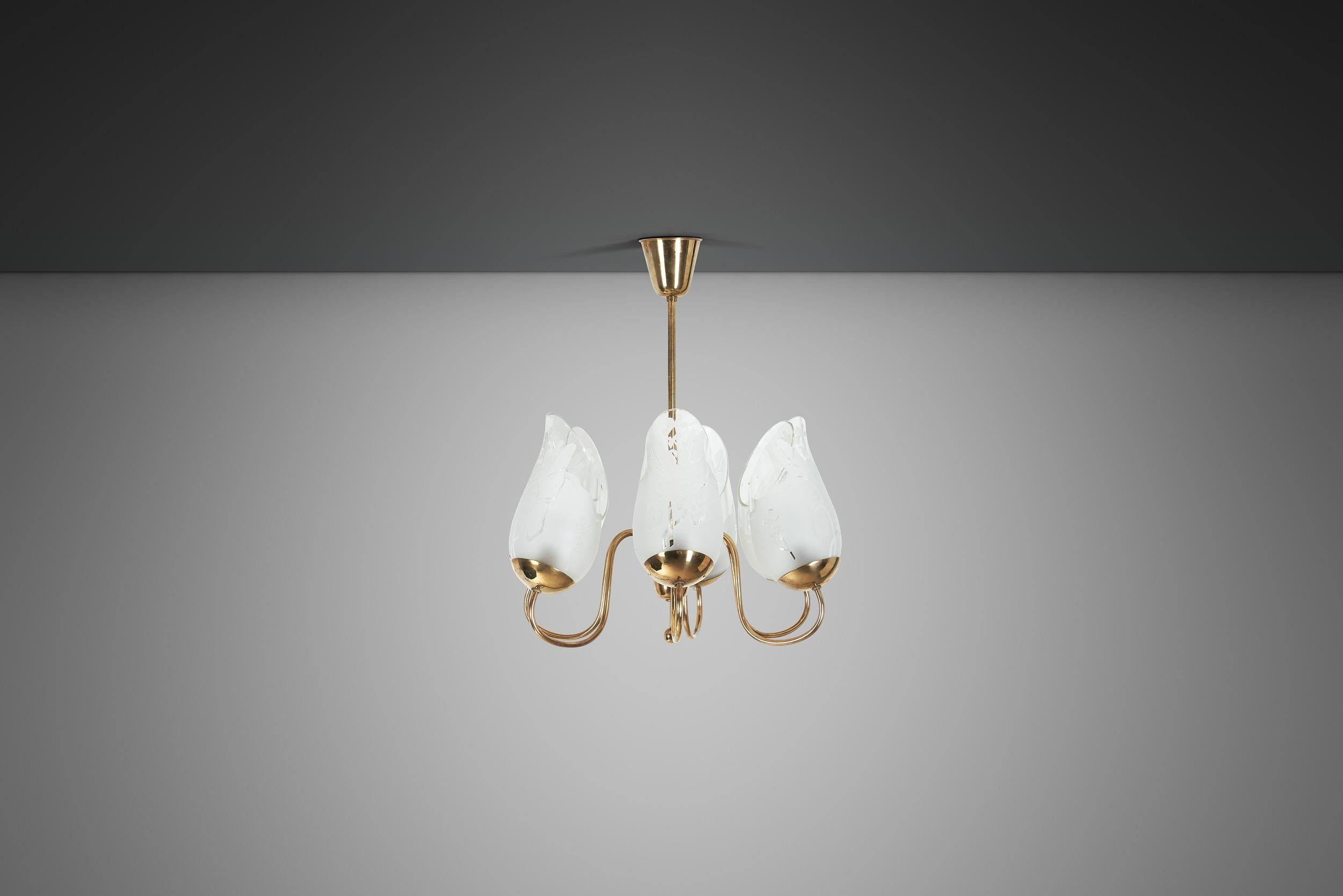 Metà XX secolo Lampadario moderno svedese a sei bracci di Glössner, Svezia, 1940 ca. in vendita