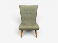 Swedish Modern, Slipper Chair, Green Fabric, Beech, Sweden, 1940s