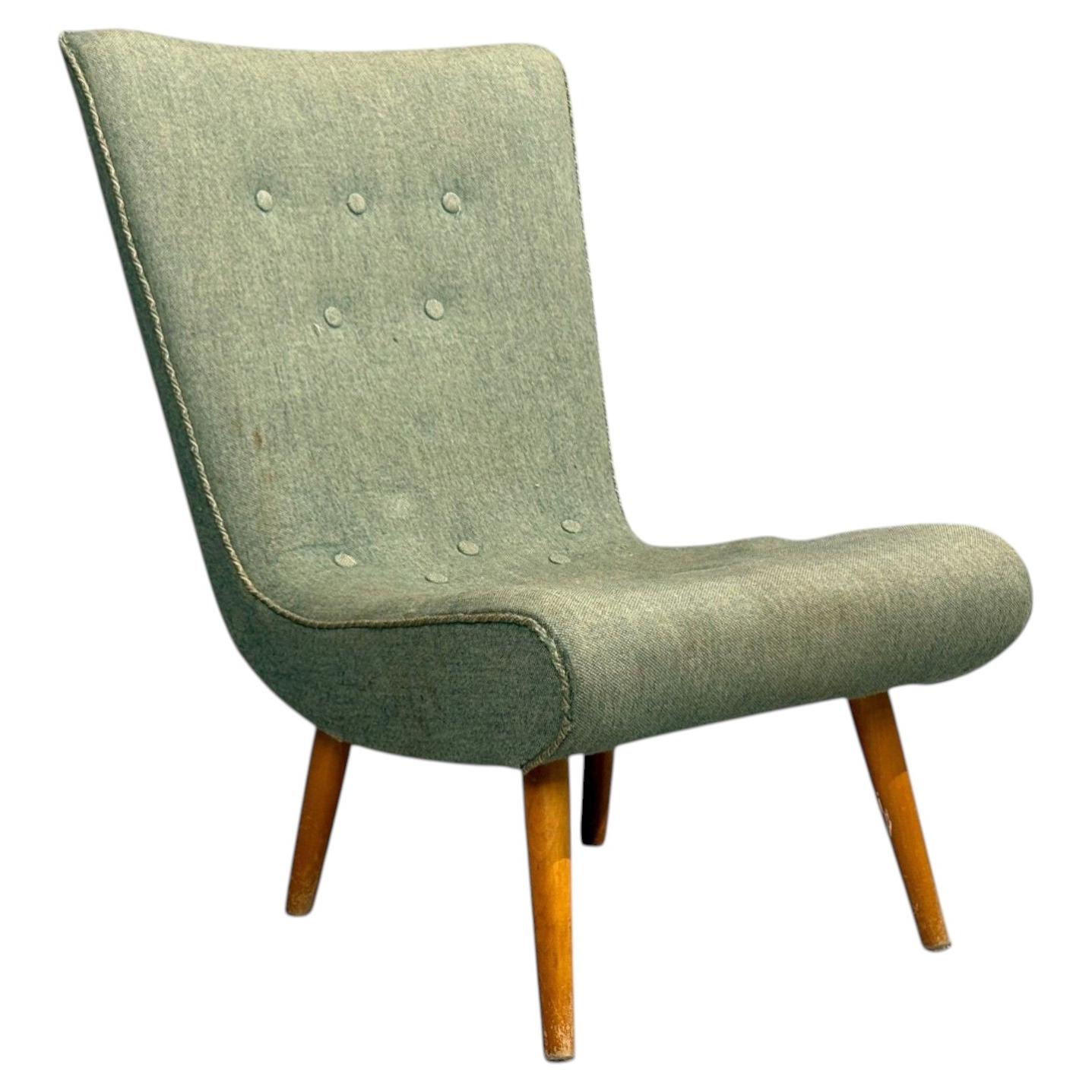 Swedish Modern, Slipper Chair, Green Fabric, Beech, Sweden, 1940s For Sale