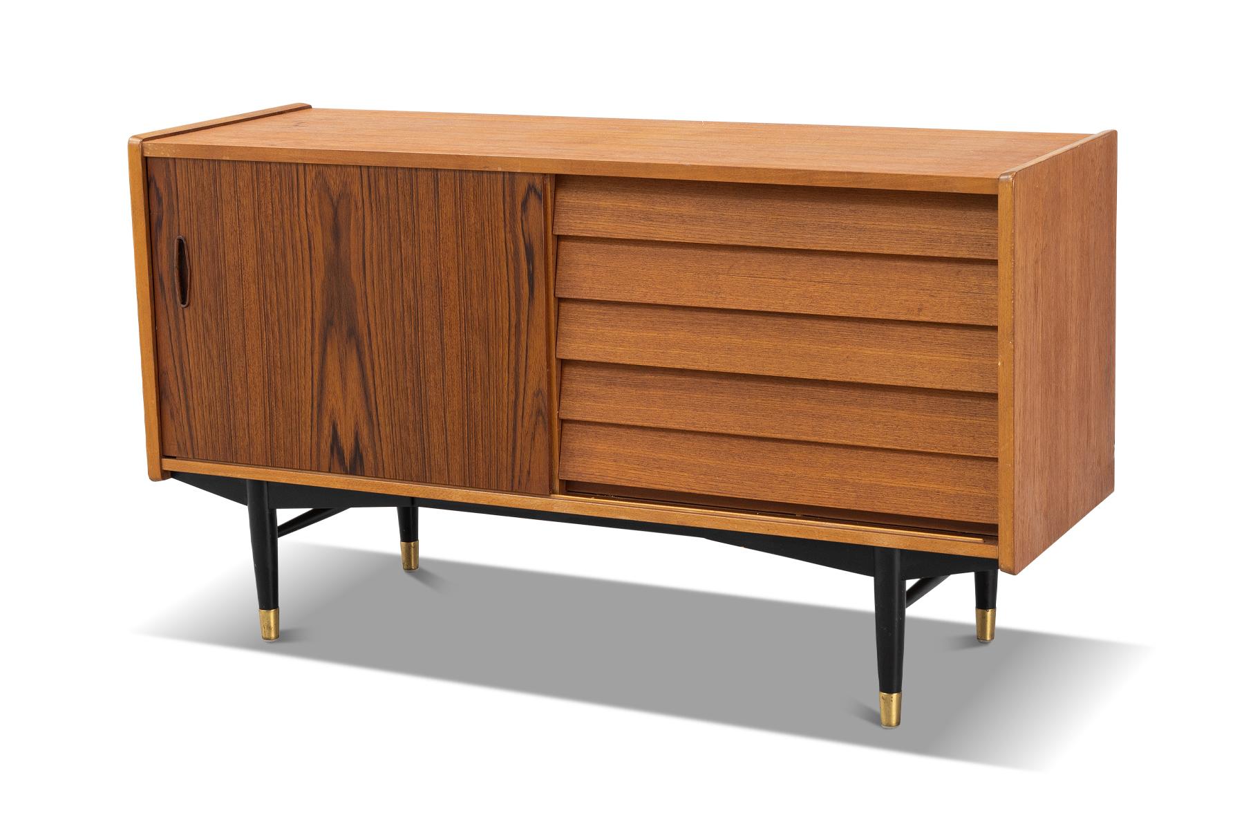 Swedish Modern Small Teak Credenza with Built in Bar For Sale 1