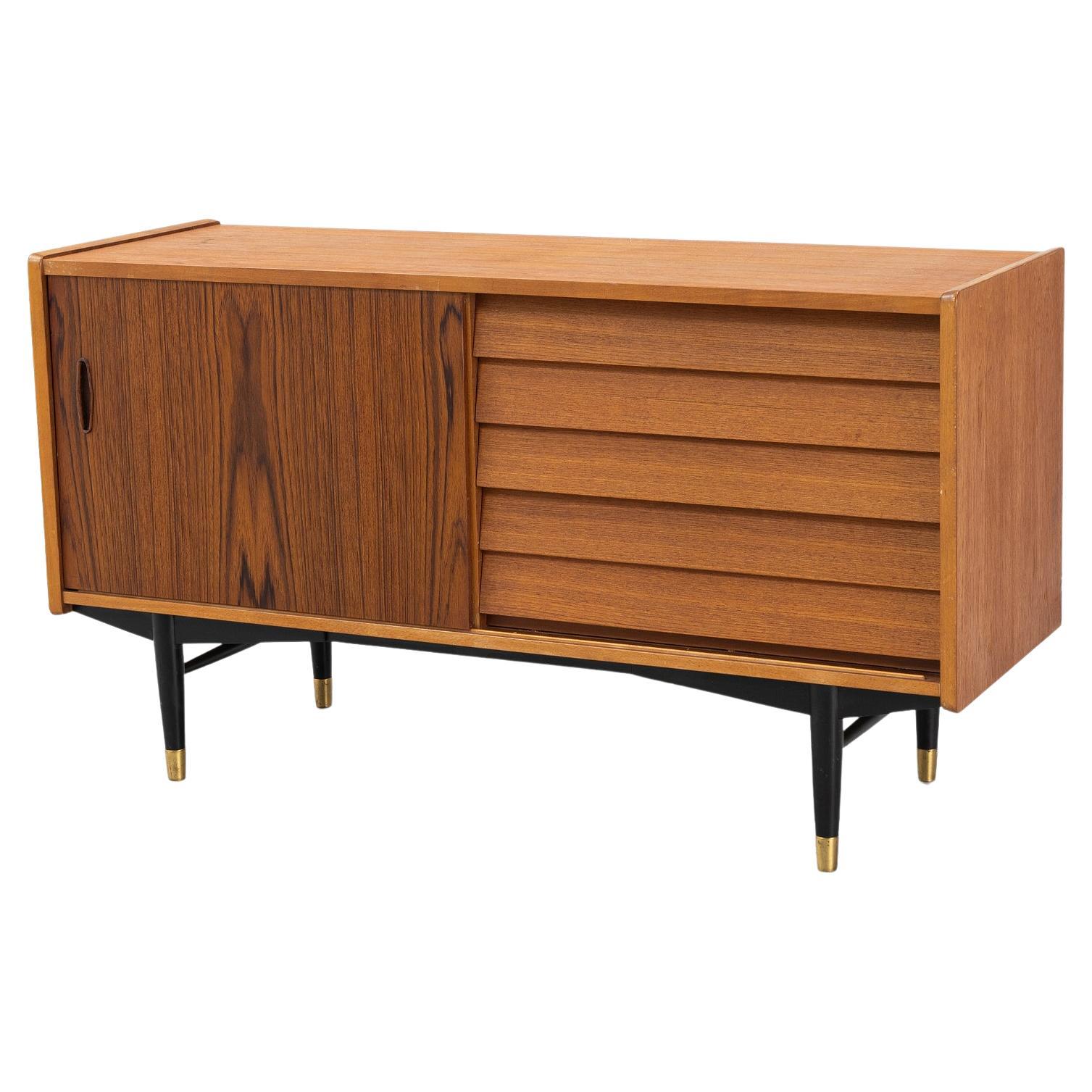 Swedish Modern Small Teak Credenza with Built in Bar For Sale