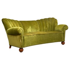 Swedish Modern, Sofa, Green Velvet, Elm, Sweden, 1940s