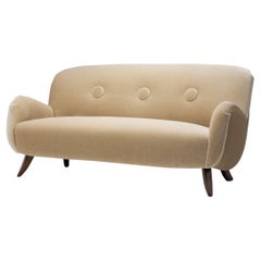 Used Swedish Modern Sofa with Cherry Wood Legs, Sweden 1950s