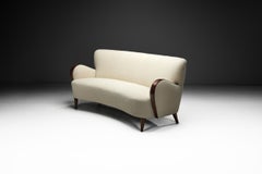 Swedish Modern Sofa with Stained Oak Frame and in White Upholstery, Sweden 1940s