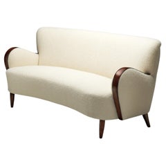 Swedish Modern Sofa with Stained Oak Frame and in White Upholstery, Sweden 1940s