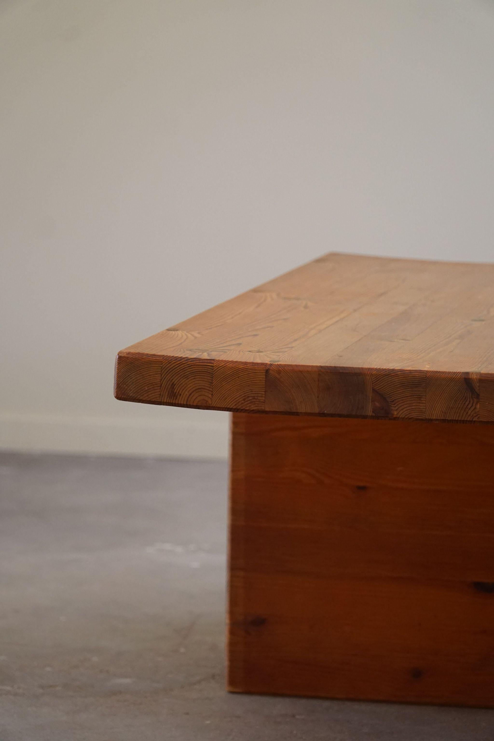 Swedish Modern Solid Pine Coffee Table by Sven Larsson, Brutalist, 1970s For Sale 5