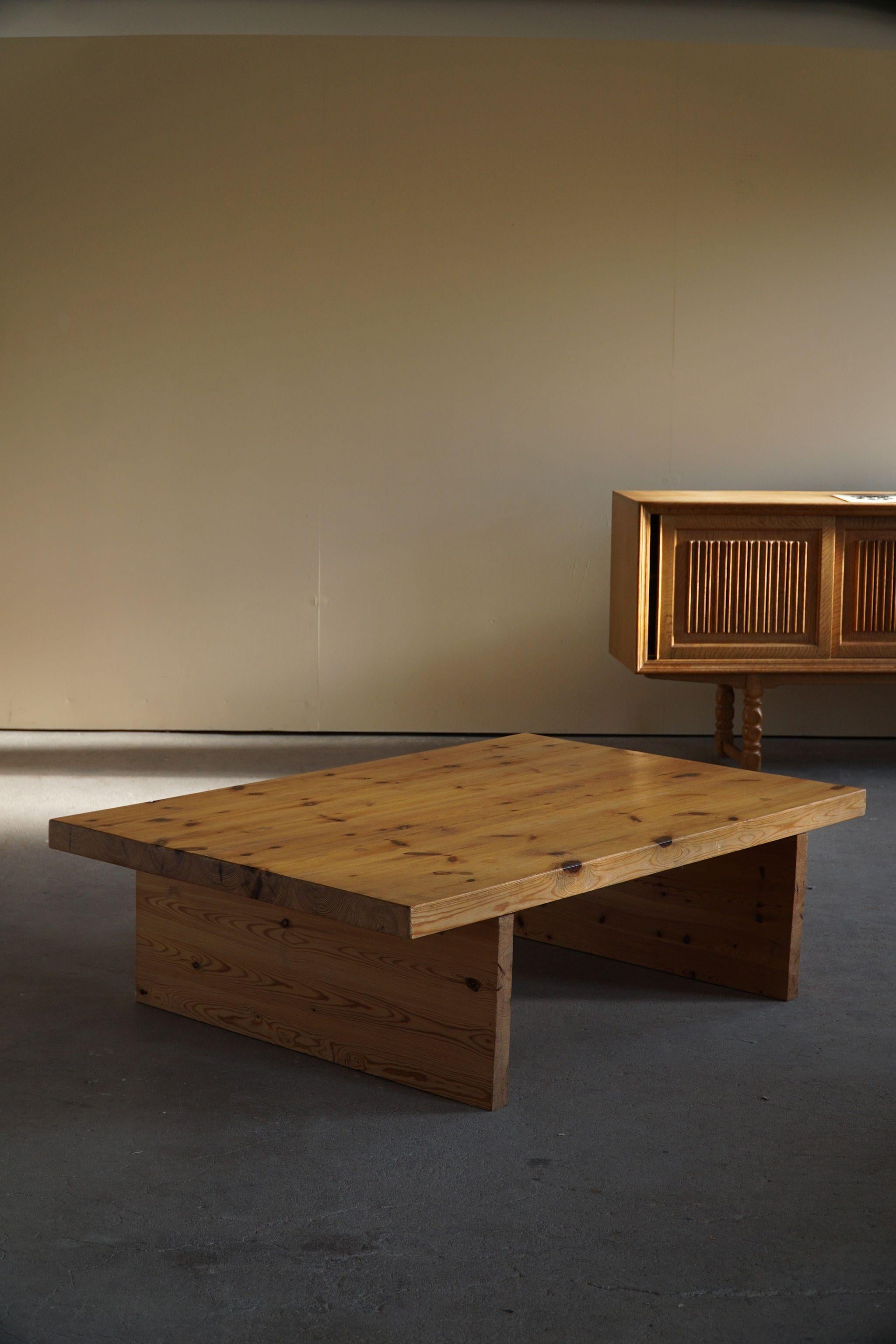 Swedish Modern Solid Pine Coffee Table by Sven Larsson, Brutalist, 1970s 6