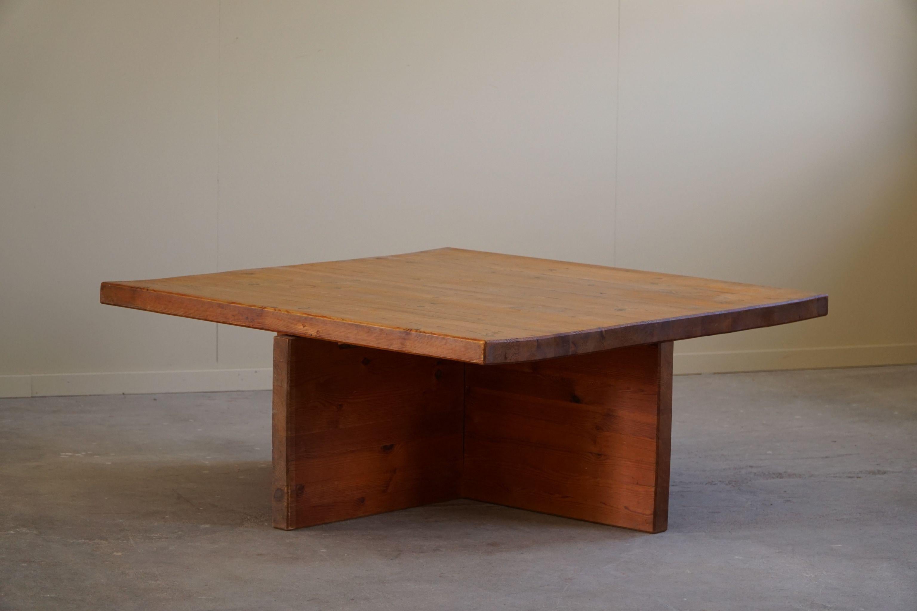 Swedish Modern Solid Pine Coffee Table by Sven Larsson, Brutalist, 1970s For Sale 6