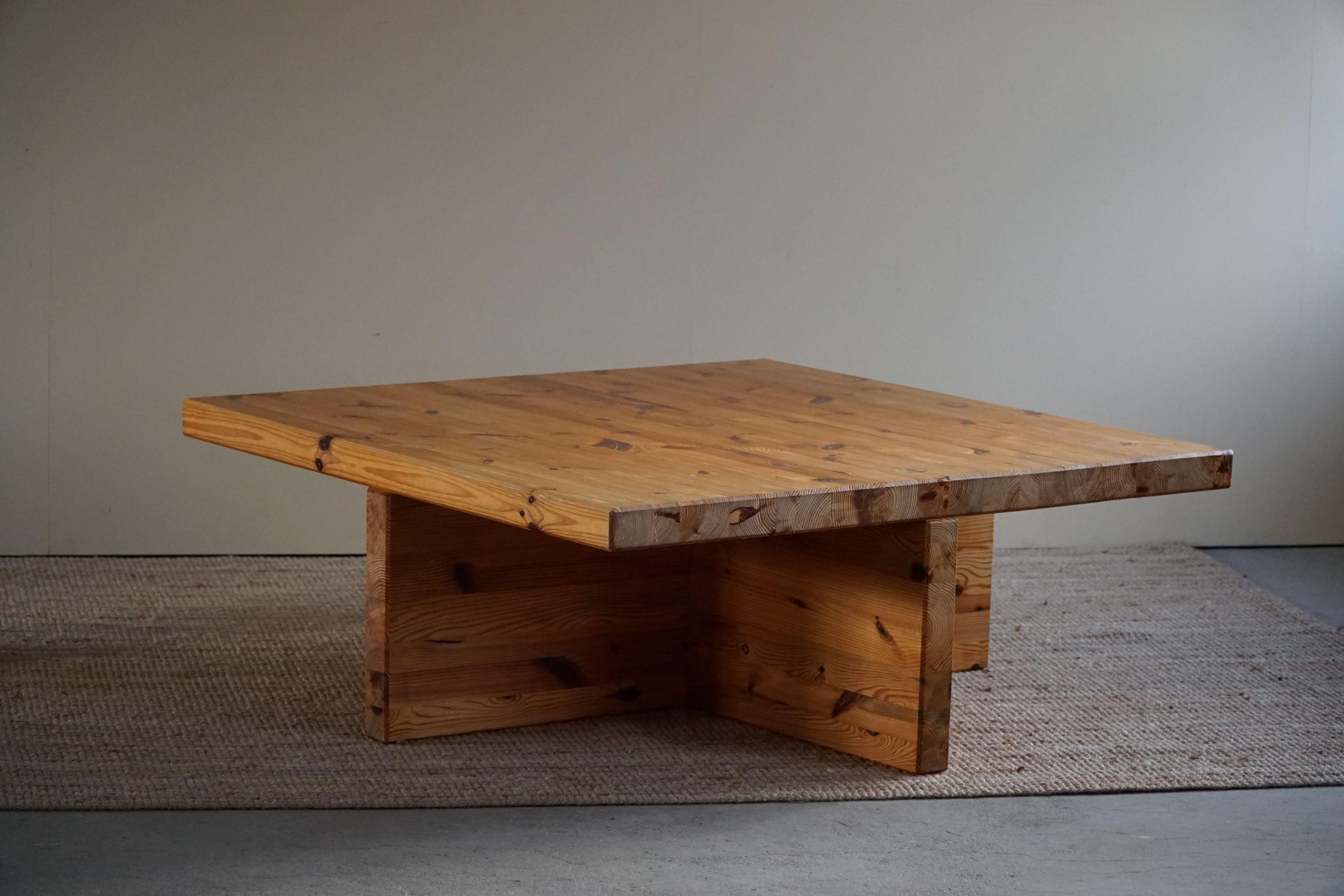 Swedish Modern Solid Pine Coffee Table by Sven Larsson, Brutalist, 1970s 7