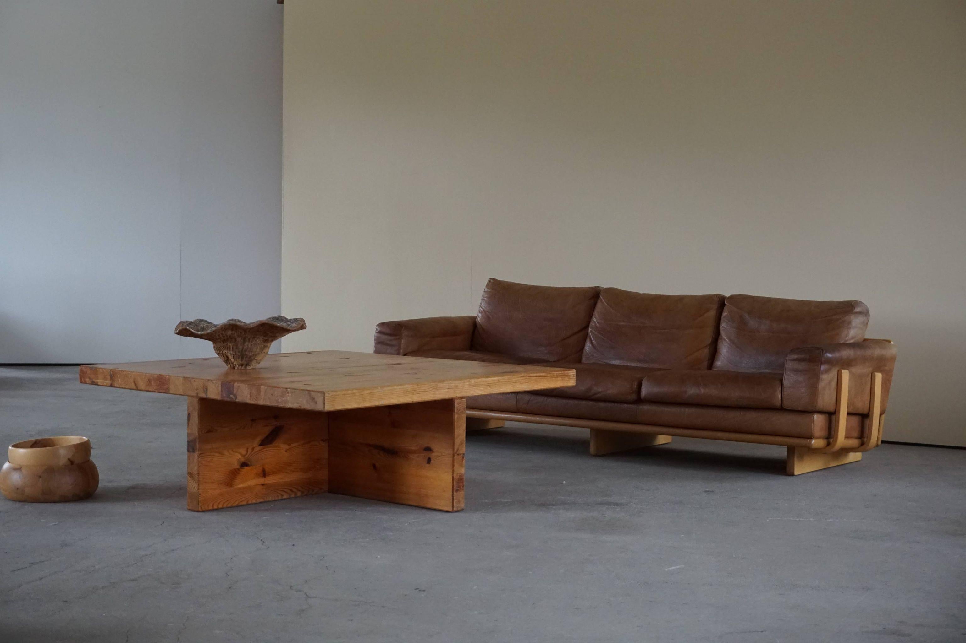 Swedish Modern Solid Pine Coffee Table by Sven Larsson, Brutalist, 1970s 9