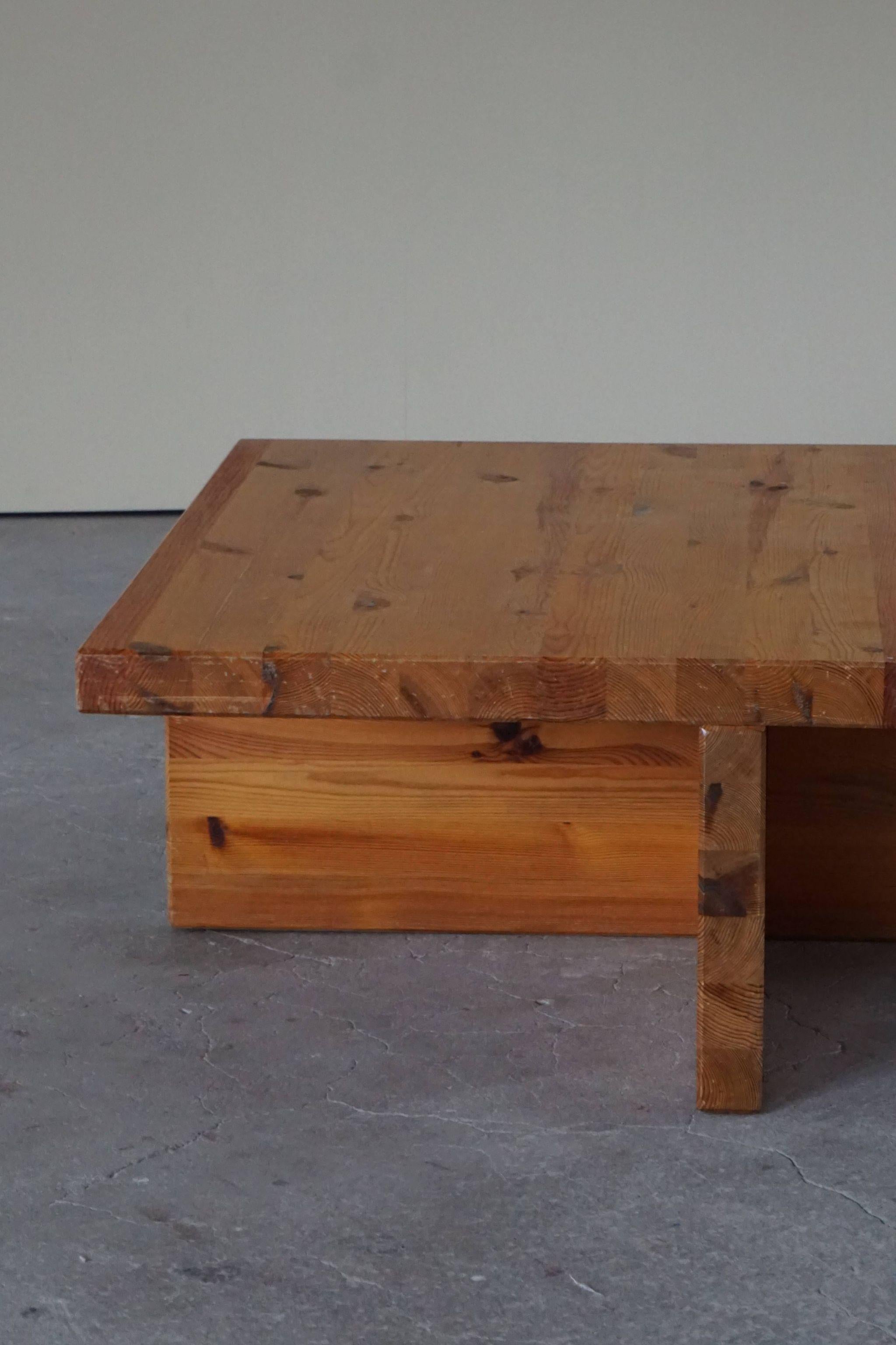 Swedish Modern Solid Pine Coffee Table by Sven Larsson, Brutalist, 1970s 11