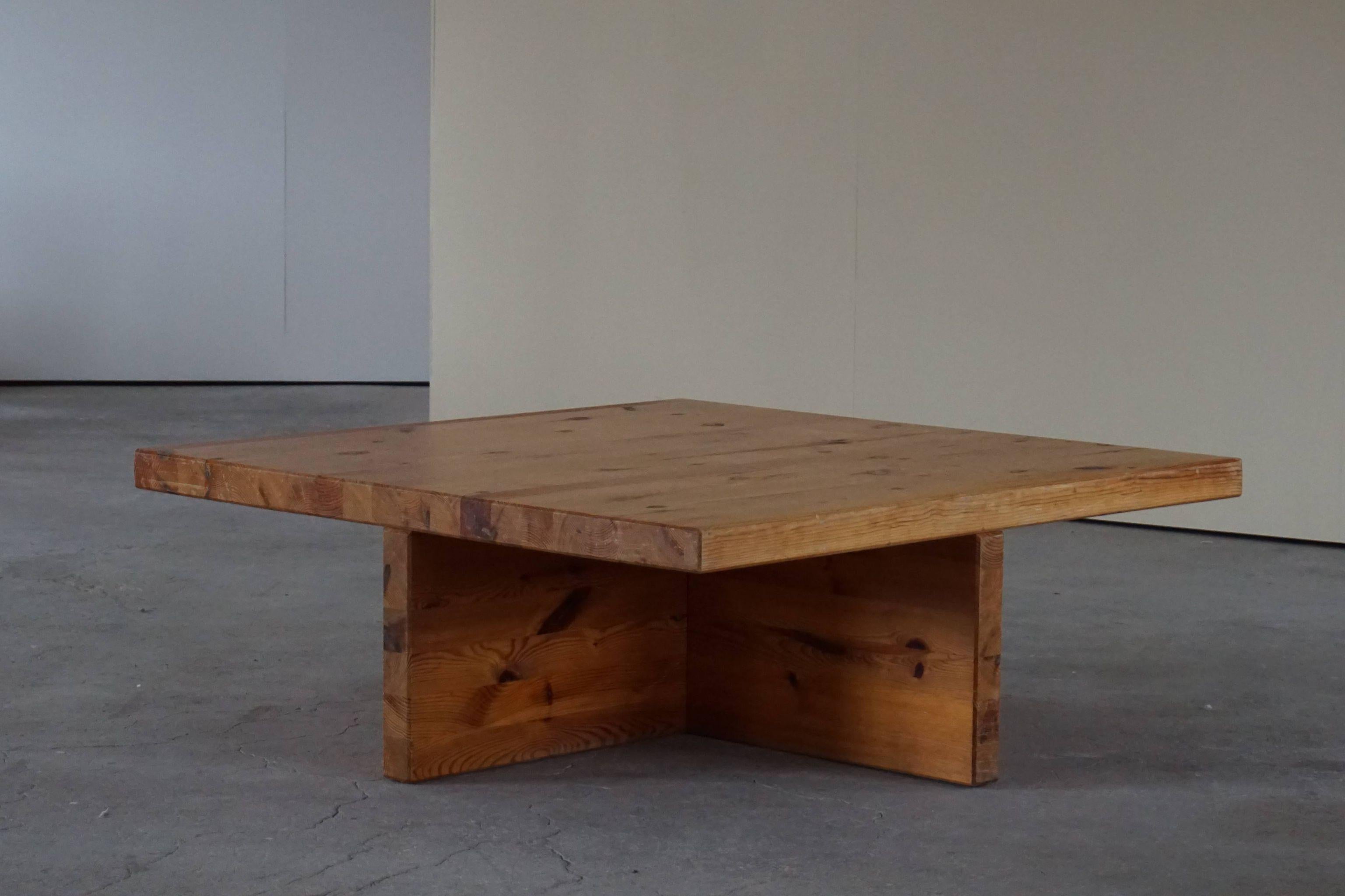 Swedish Modern Solid Pine Coffee Table by Sven Larsson, Brutalist, 1970s 12