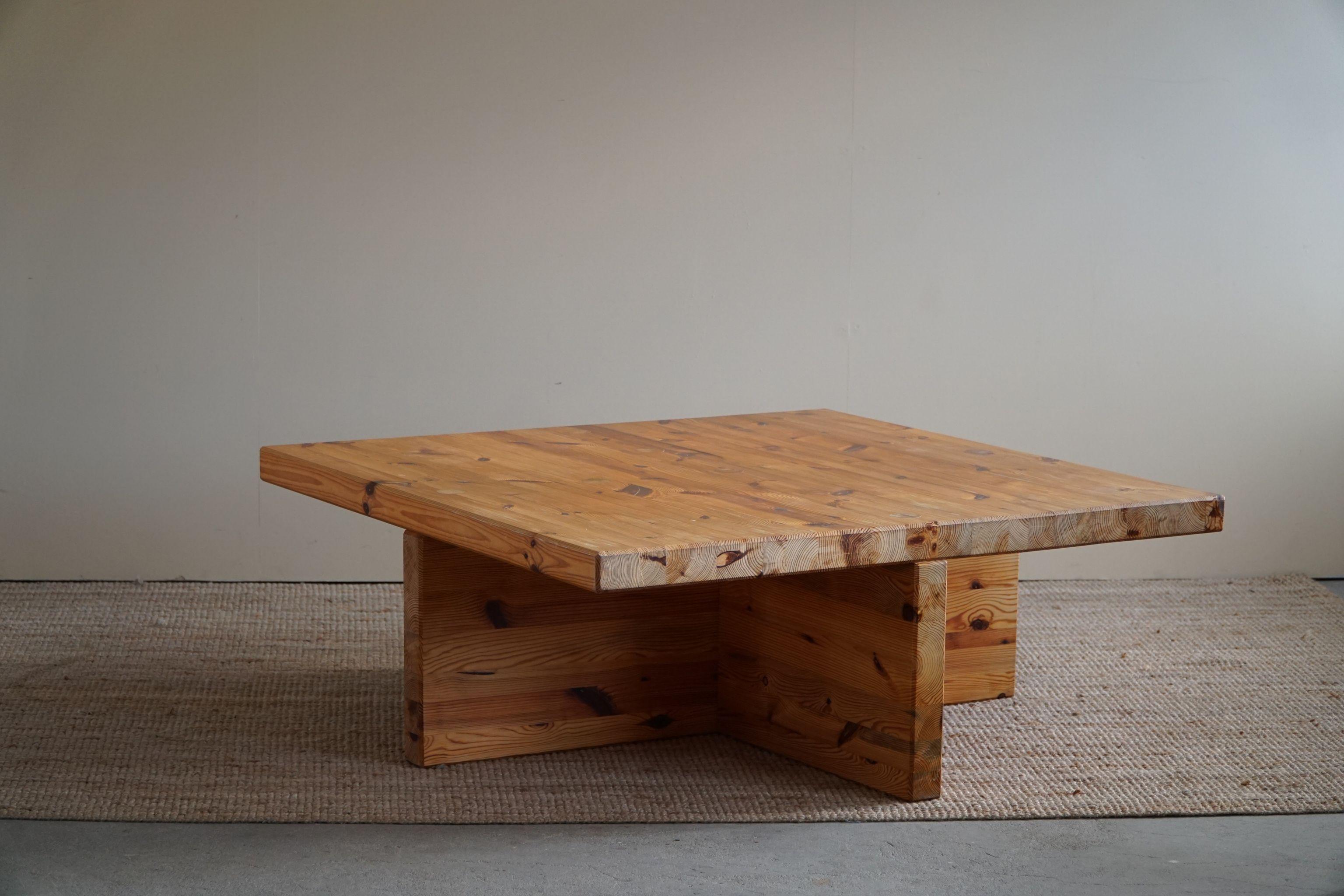 Swedish Modern Solid Pine Coffee Table by Sven Larsson, Brutalist, 1970s 13