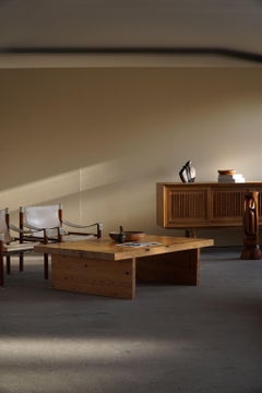 Swedish Modern Solid Pine Coffee Table by Sven Larsson, Brutalist, 1970s