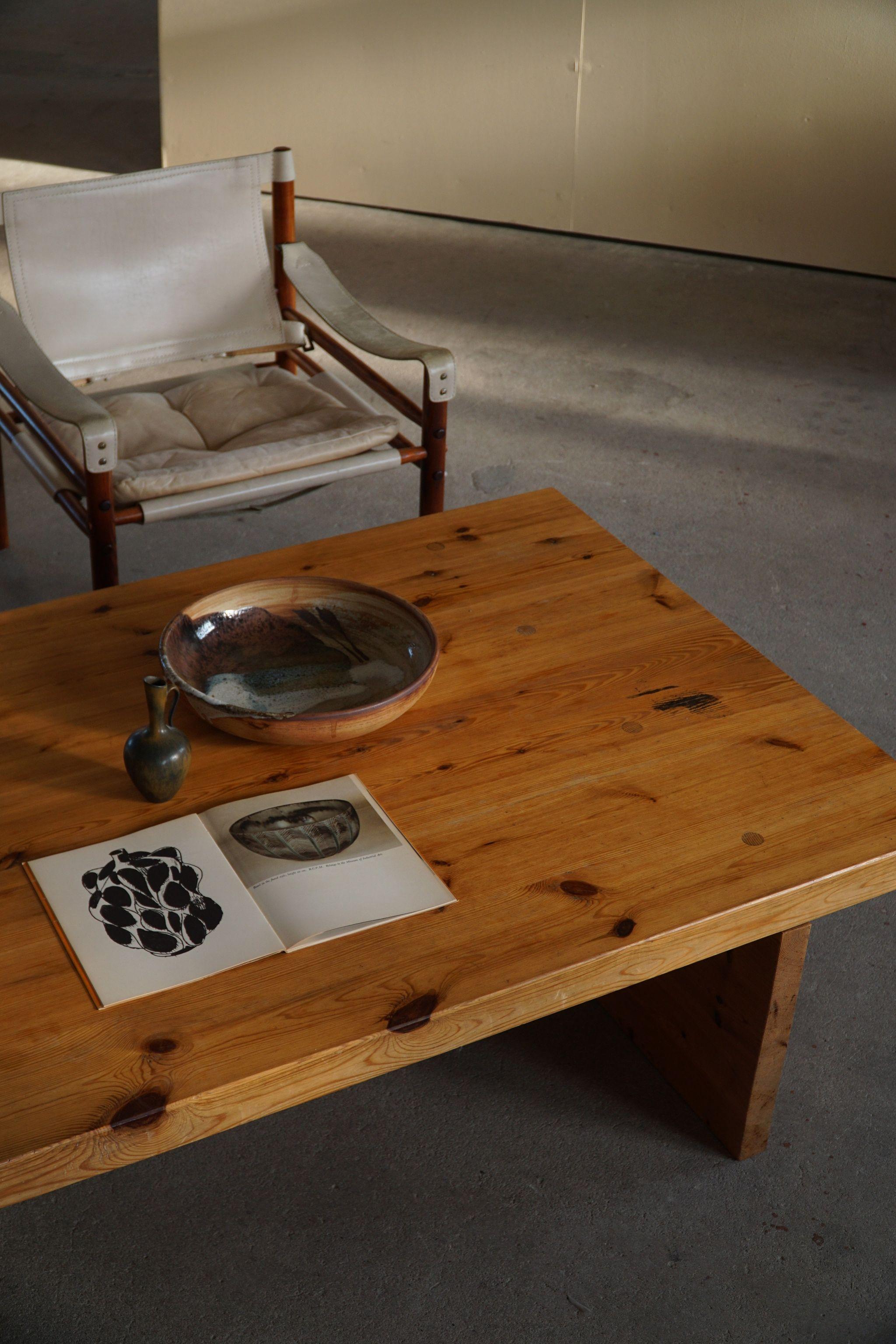 Scandinavian Modern Swedish Modern Solid Pine Coffee Table by Sven Larsson, Brutalist, 1970s