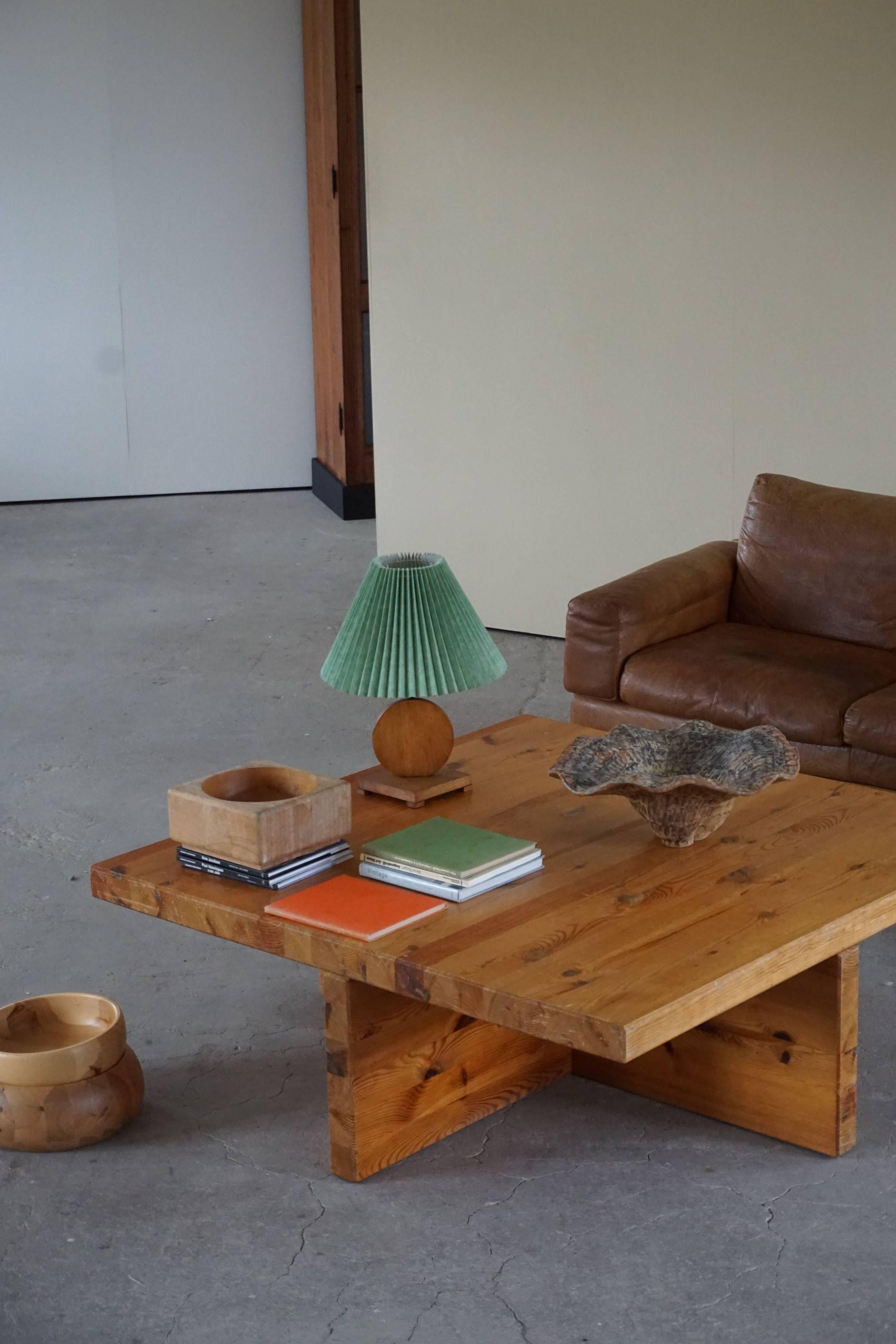 Swedish Modern Solid Pine Coffee Table by Sven Larsson, Brutalist, 1970s In Good Condition In Odense, DK