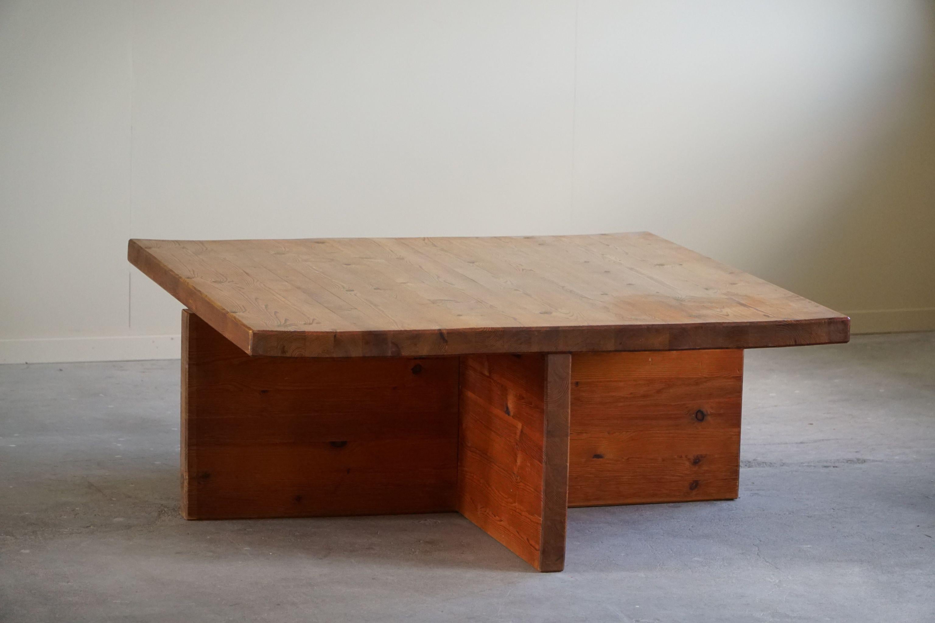 Swedish Modern Solid Pine Coffee Table by Sven Larsson, Brutalist, 1970s In Good Condition For Sale In Odense, DK
