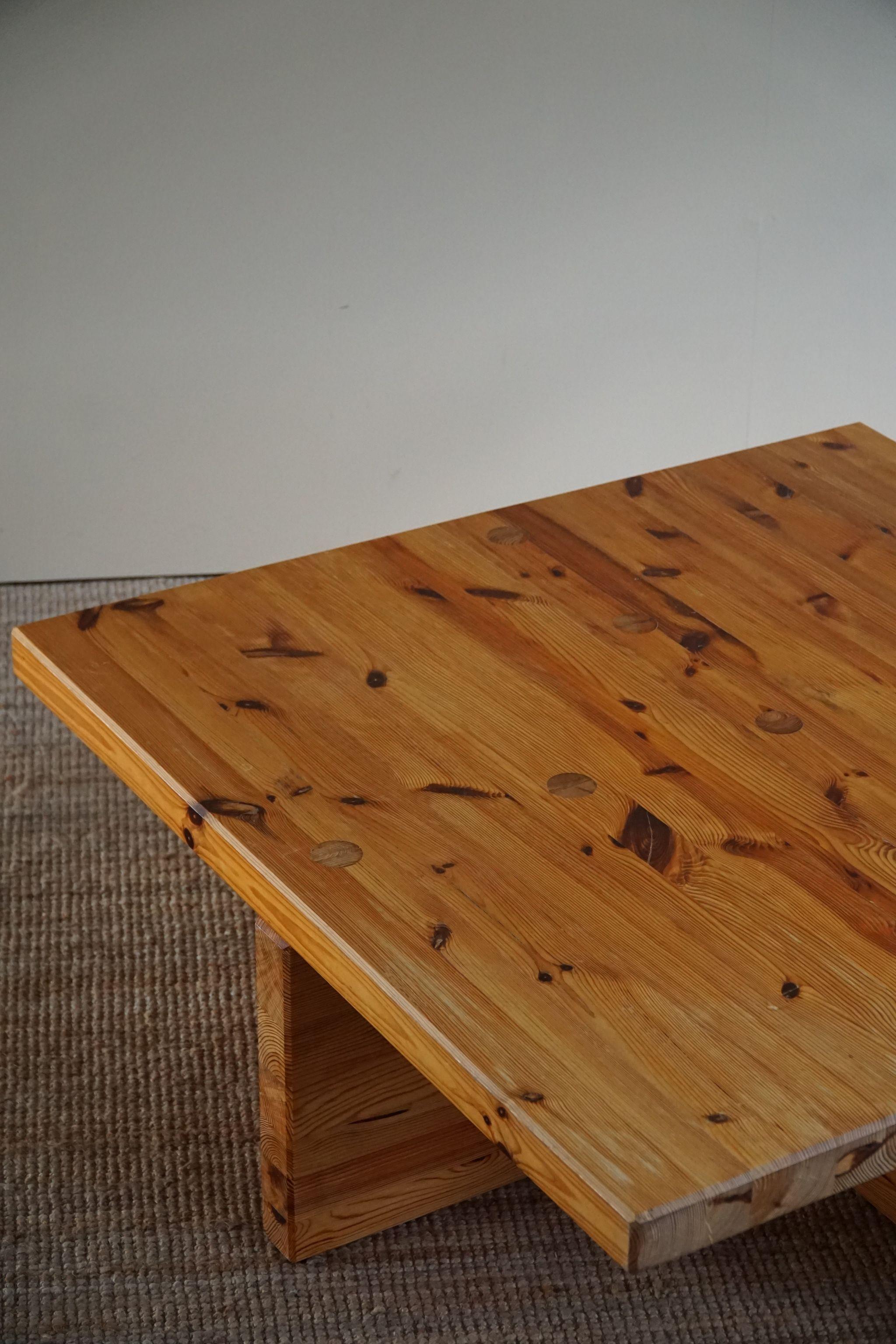 Late 20th Century Swedish Modern Solid Pine Coffee Table by Sven Larsson, Brutalist, 1970s
