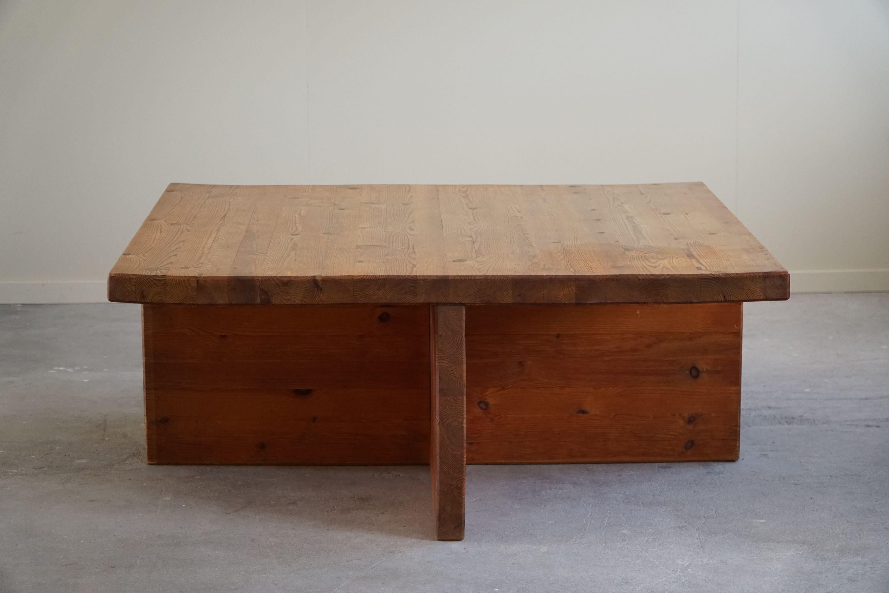 20th Century Swedish Modern Solid Pine Coffee Table by Sven Larsson, Brutalist, 1970s For Sale