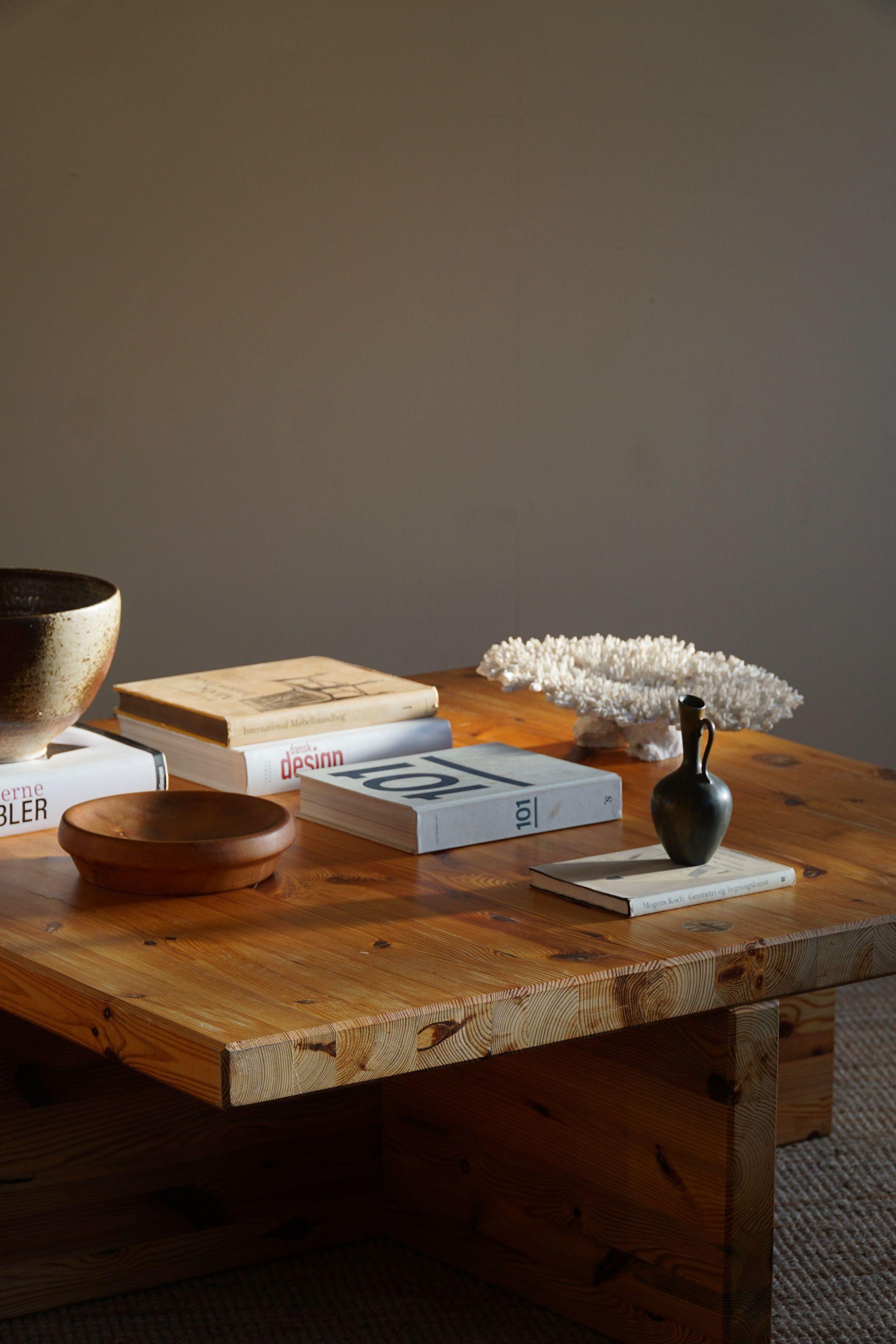 Swedish Modern Solid Pine Coffee Table by Sven Larsson, Brutalist, 1970s 2