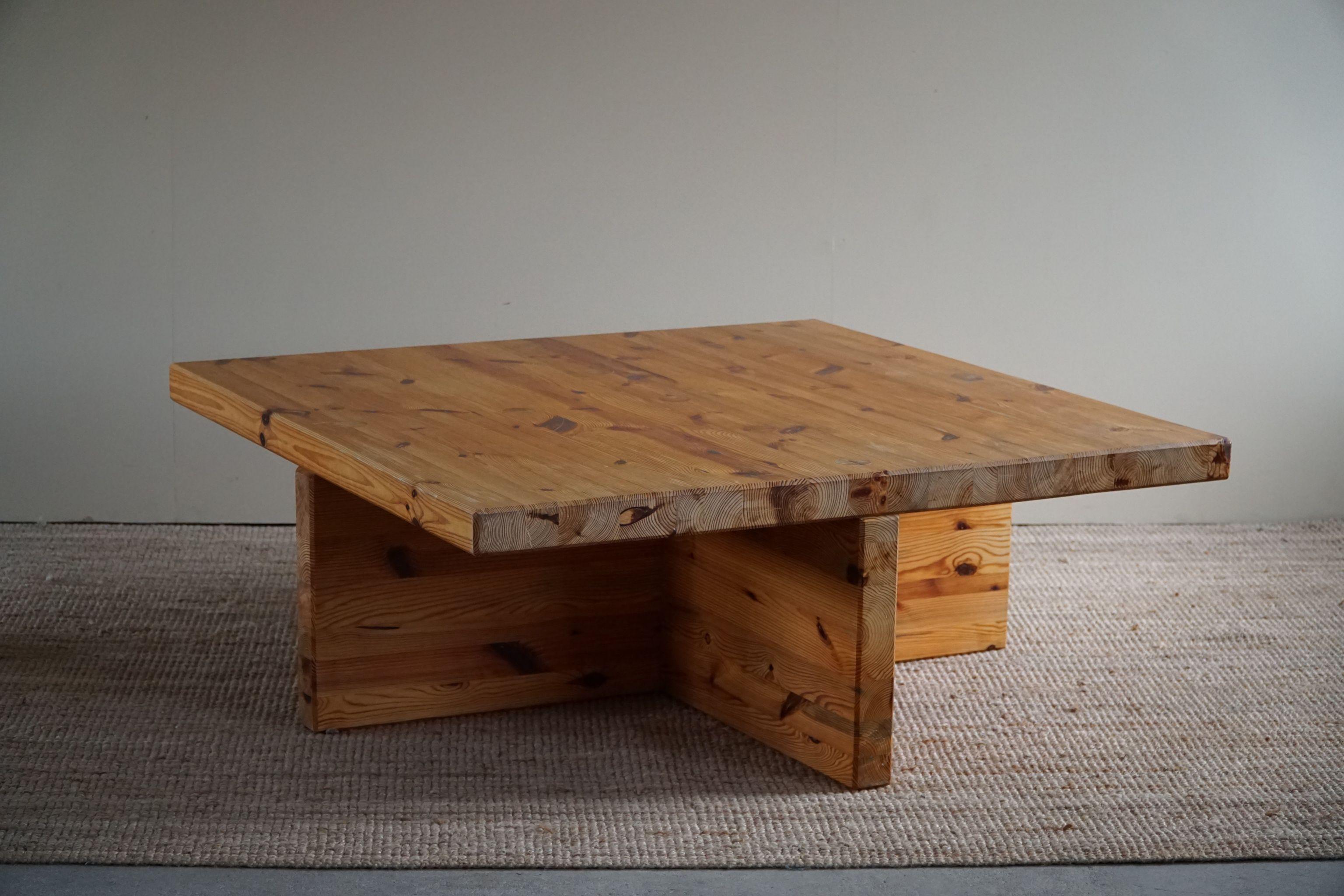 Swedish Modern Solid Pine Coffee Table by Sven Larsson, Brutalist, 1970s 4