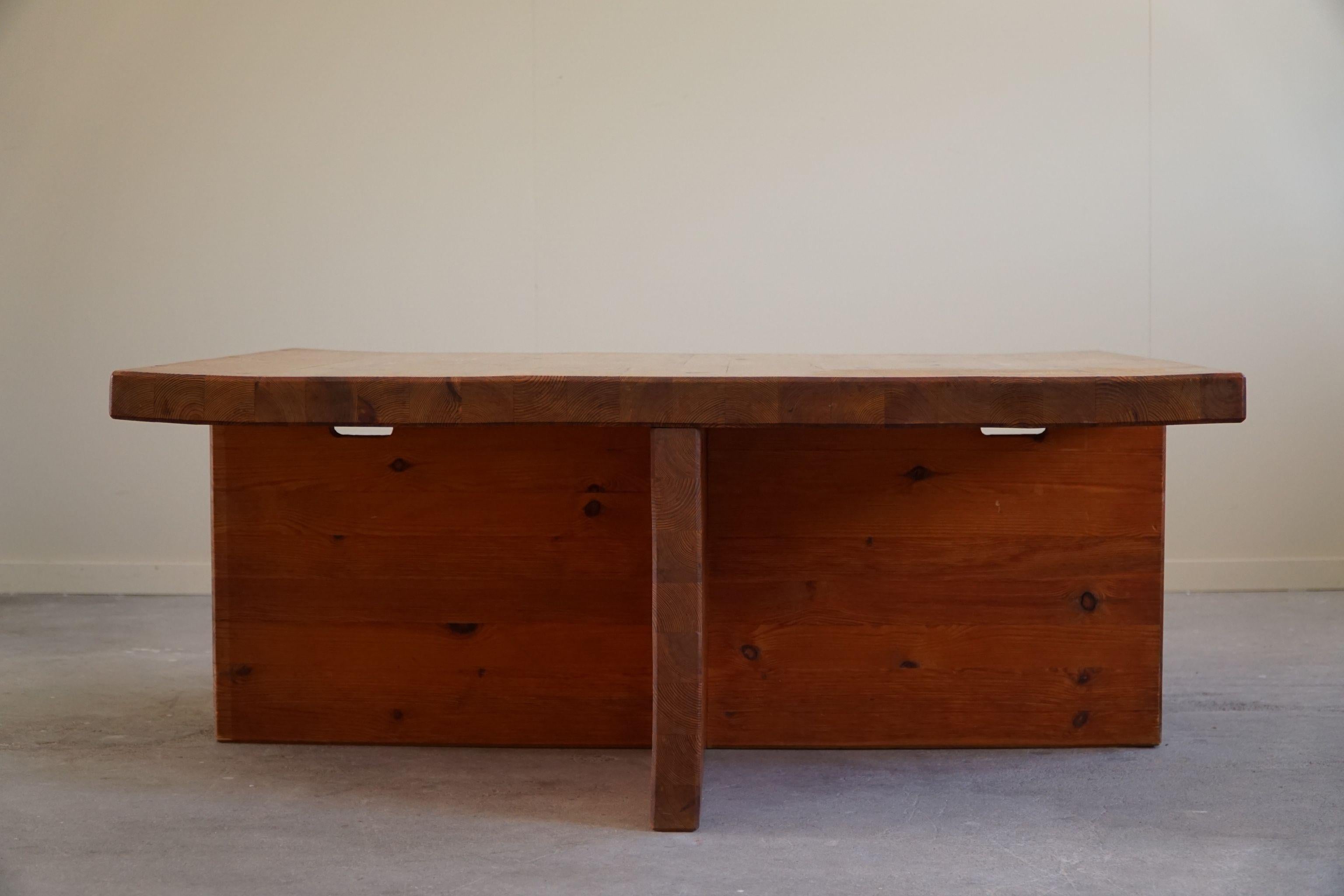 Swedish Modern Solid Pine Coffee Table by Sven Larsson, Brutalist, 1970s For Sale 4